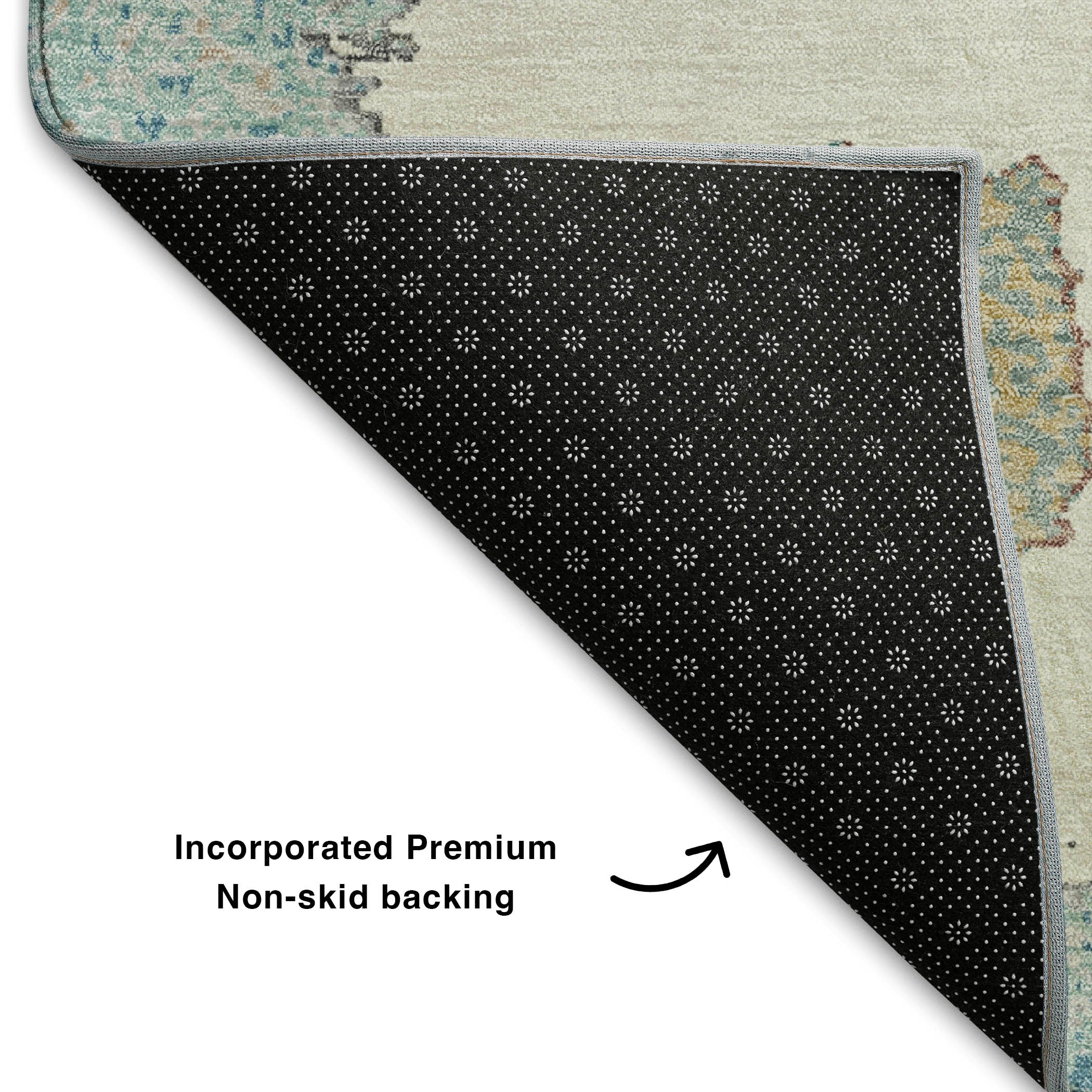 Mdina Machine Washable Transitional Teal Rug 1'8" x 2'6" #shape_Rectangle