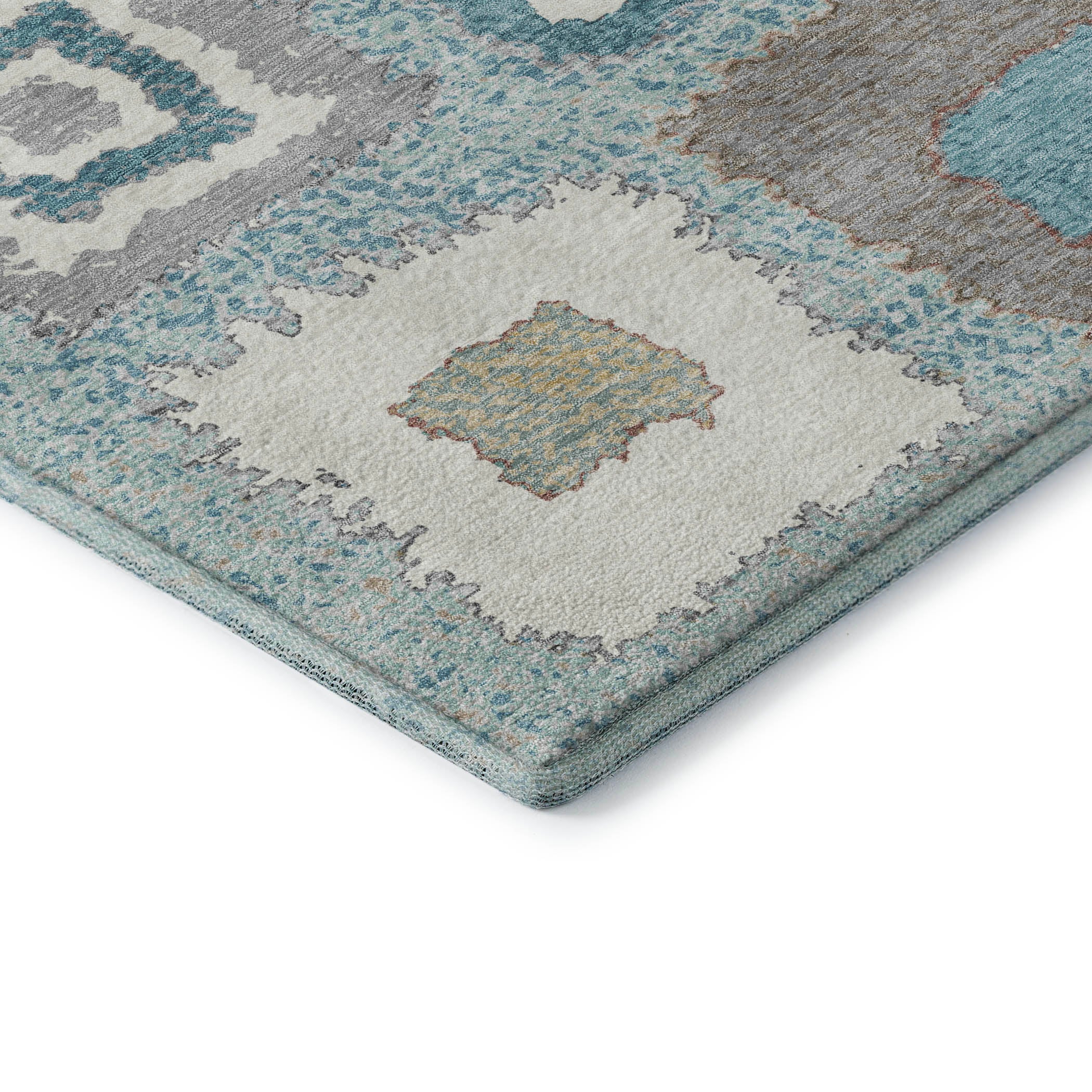 Mdina Machine Washable Transitional Teal Rug 1'8" x 2'6" #shape_Rectangle