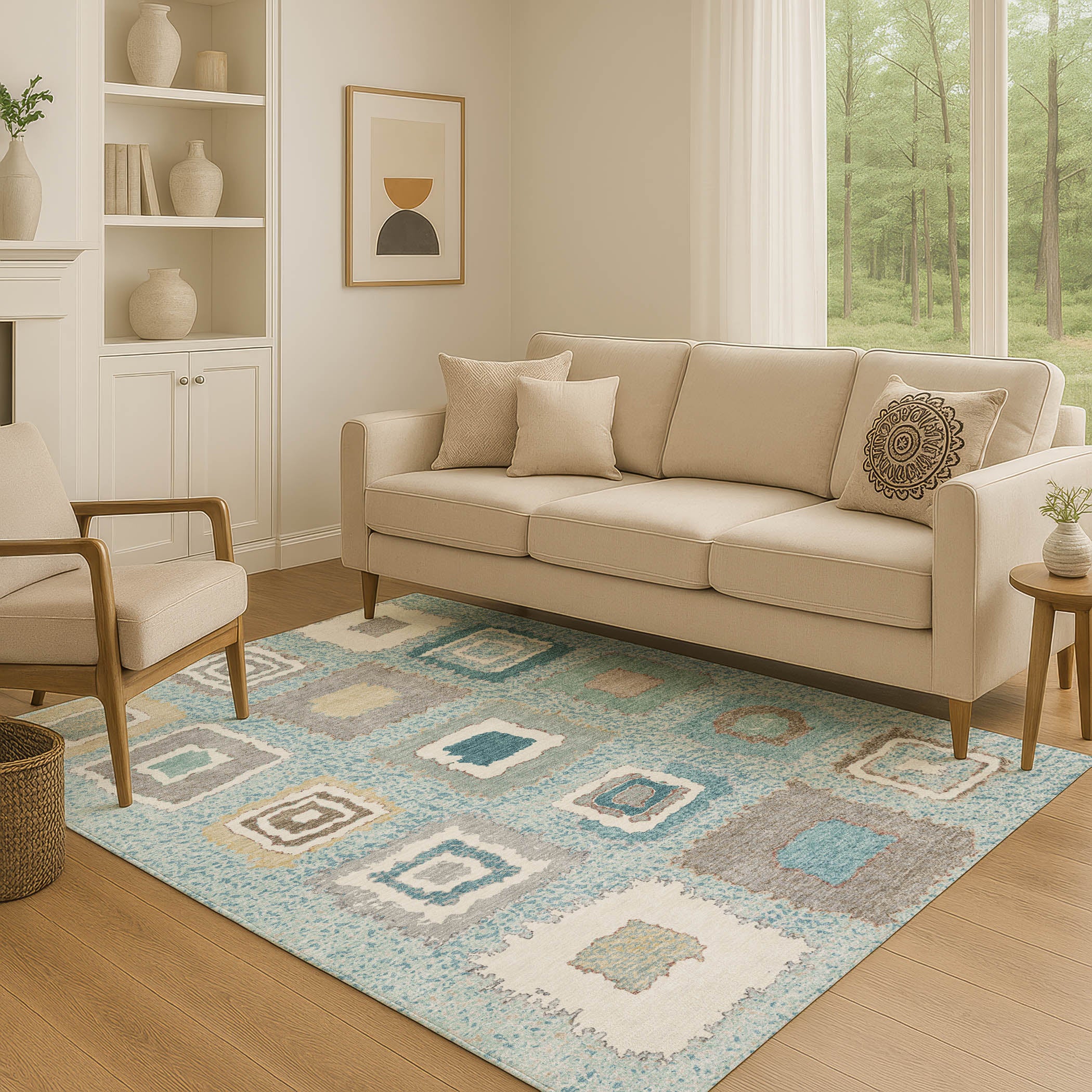 Mdina Machine Washable Transitional Teal Rug 2'6" x 3'10" #shape_Rectangle