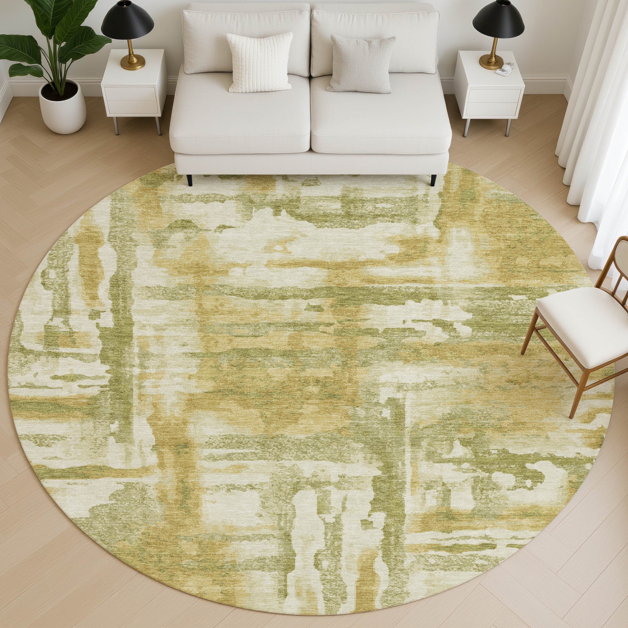 Lucerne Machine Washable Transitional Aloe Green Rug 8' x 8' #shape_Round