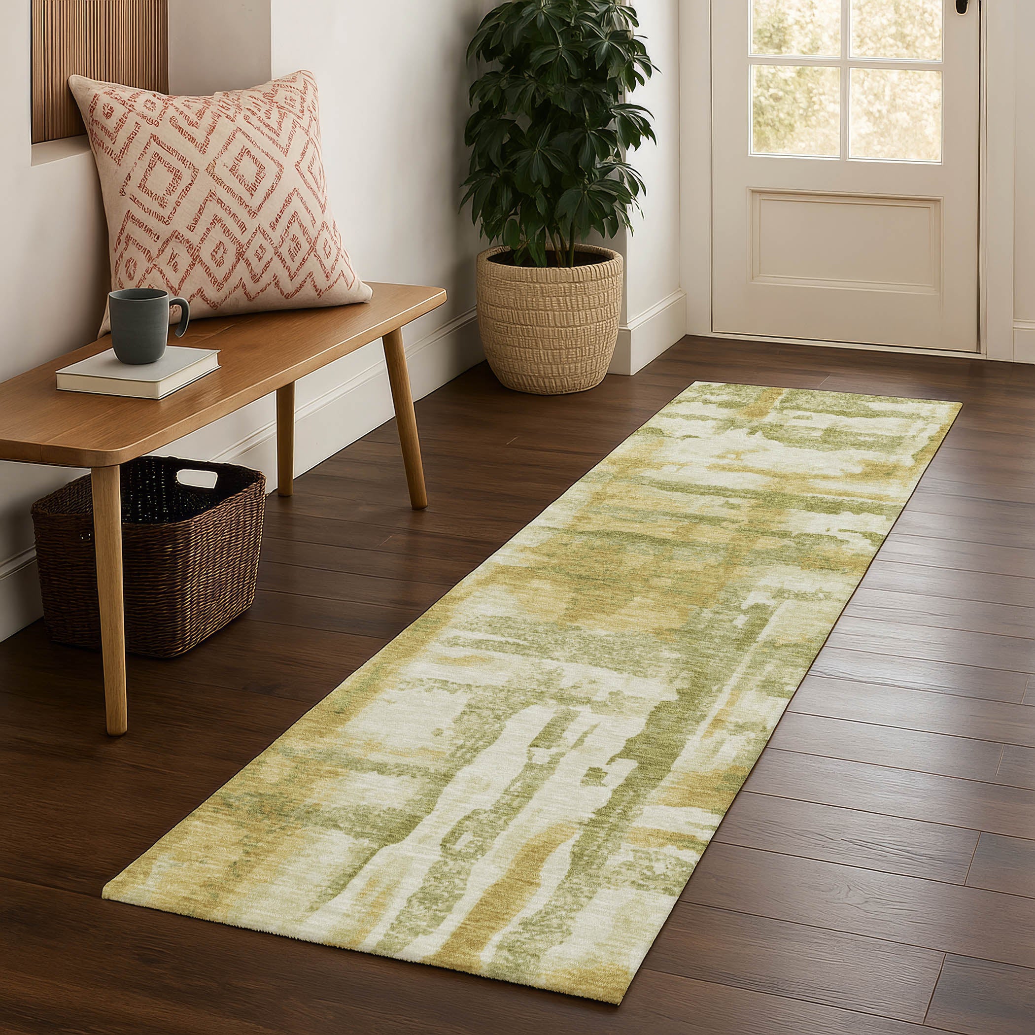 Lucerne Machine Washable Transitional Aloe Green Rug 2'3" x 7'6" #shape_Runner