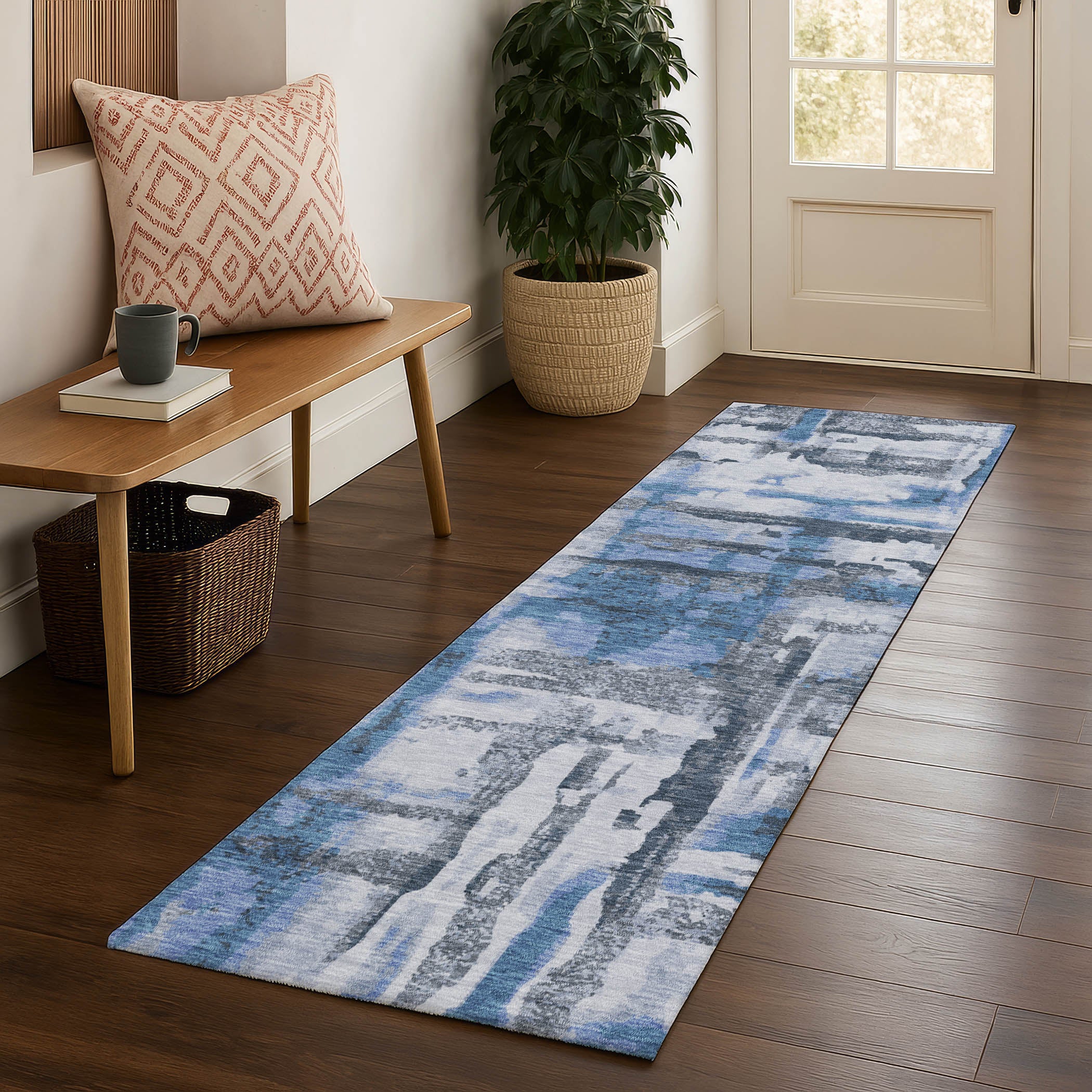 Lucerne Machine Washable Transitional Blue Rug 2'3" x 7'6" #shape_Runner