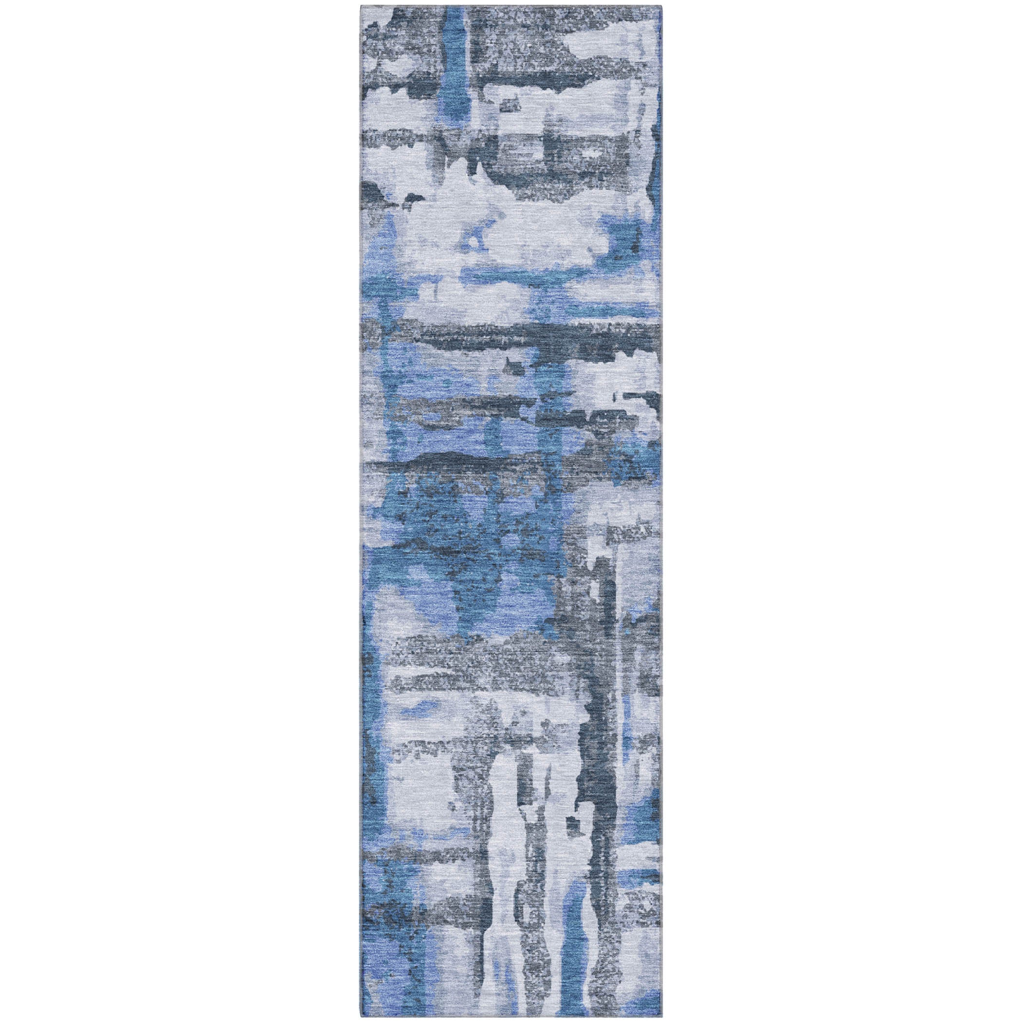 Lucerne Machine Washable Transitional Blue Rug 2'3" x 7'6" #shape_Runner