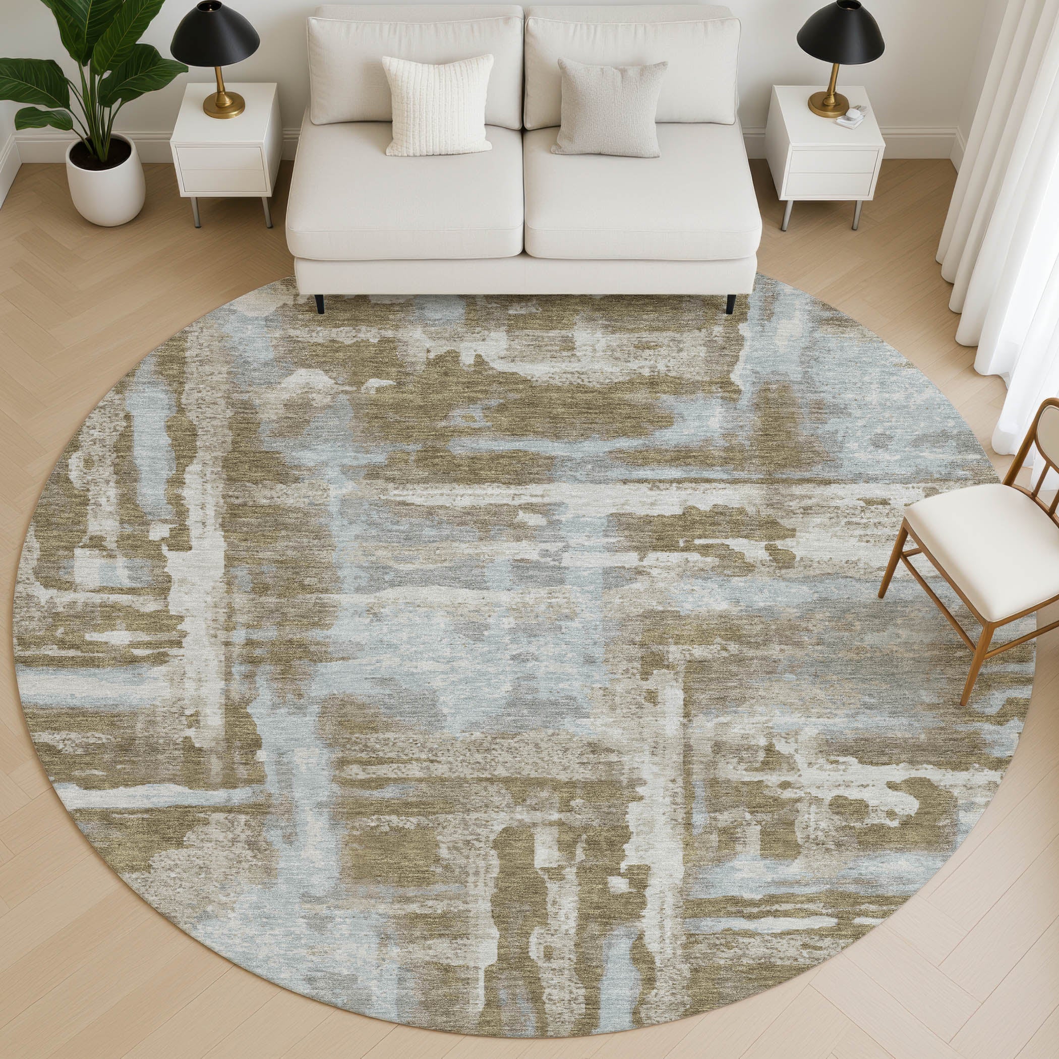 Lucerne Machine Washable Transitional Brown Rug 8' x 8' #shape_Round