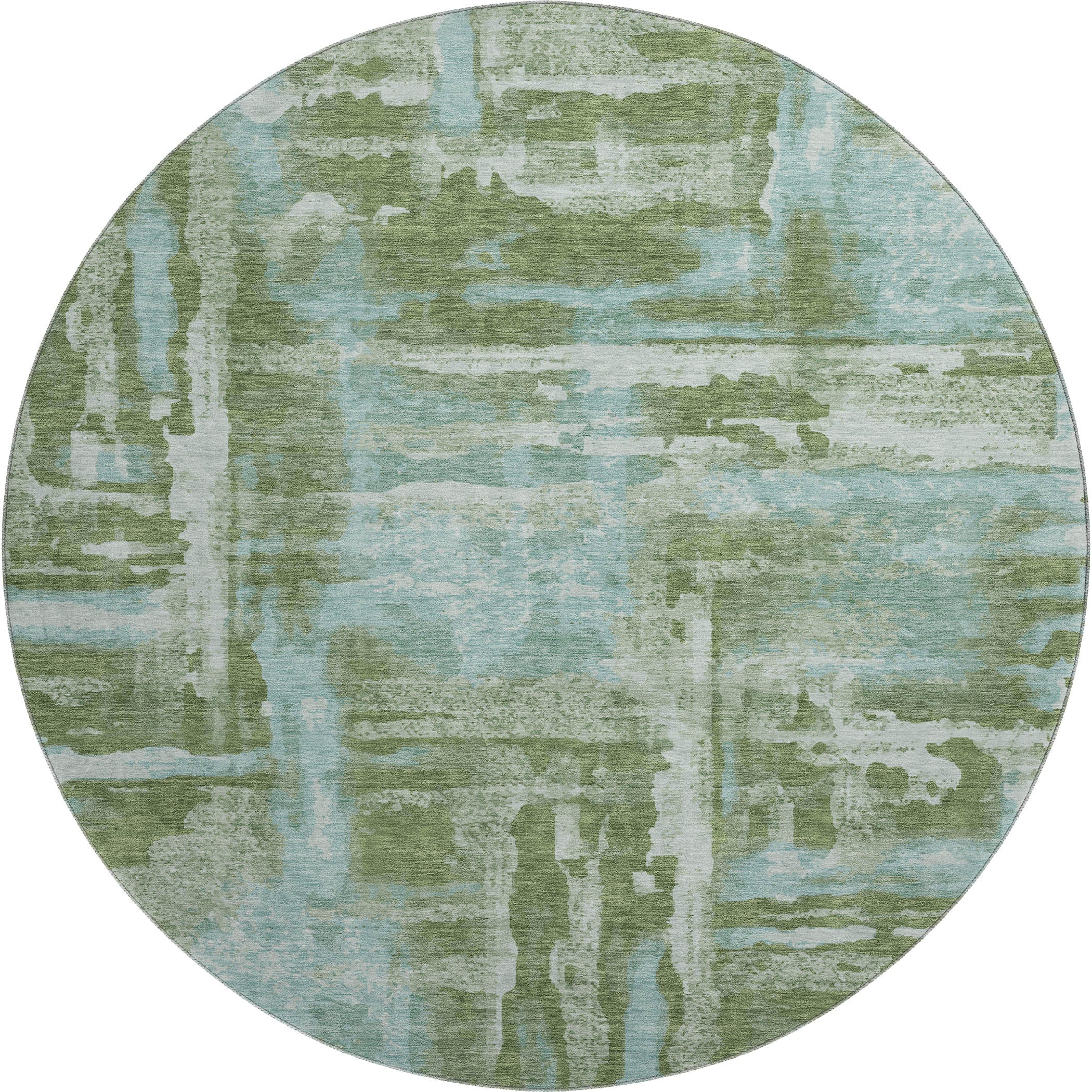 Lucerne Machine Washable Transitional Cactus Green Rug 8' x 8' #shape_Round