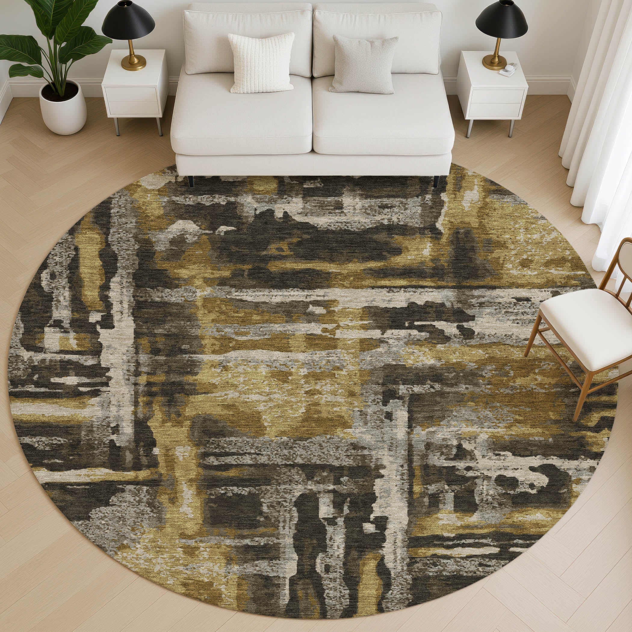 Lucerne Machine Washable Transitional Coffee Brown Rug 8' x 8' #shape_Round
