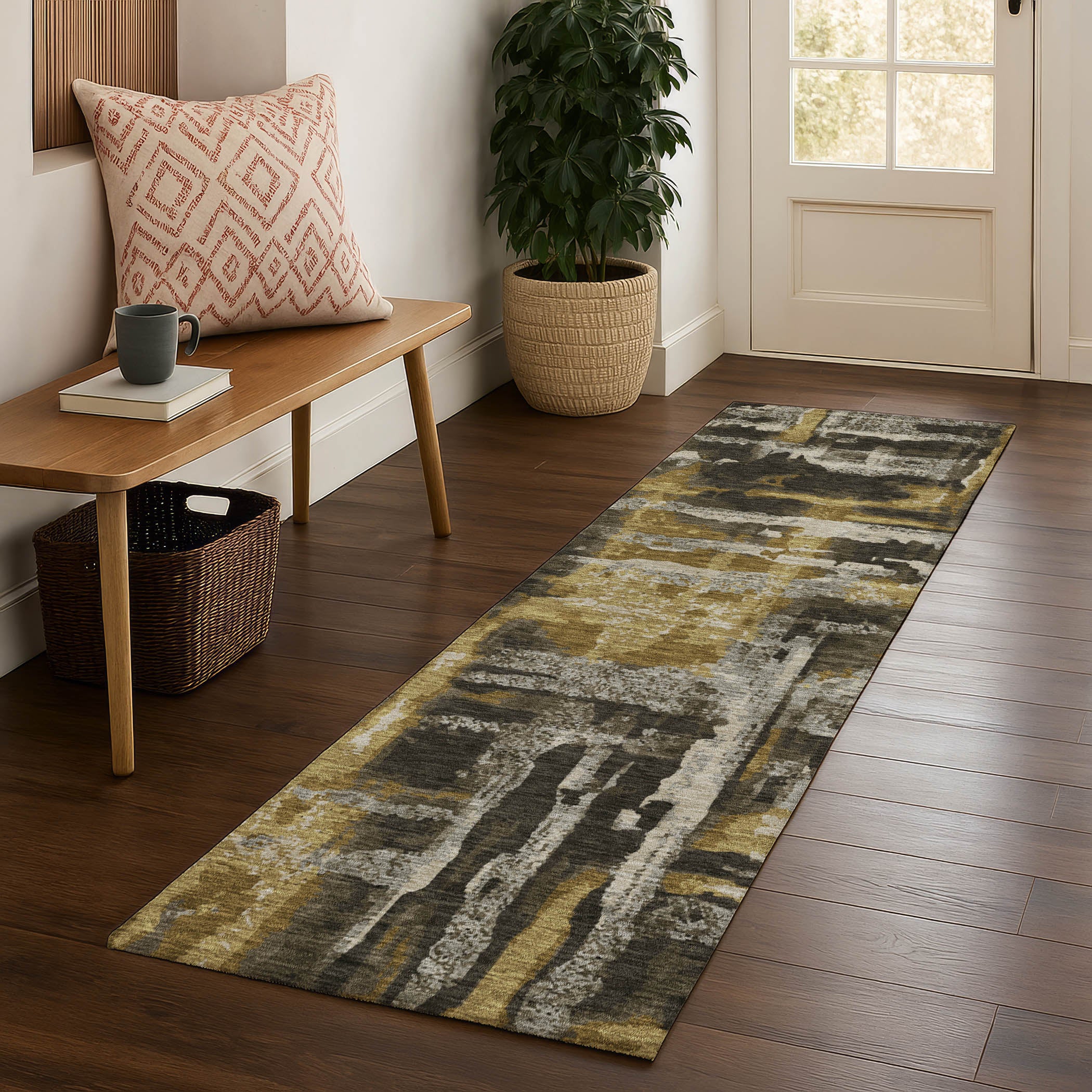 Lucerne Machine Washable Transitional Coffee Brown Rug 2'3" x 7'6" #shape_Runner