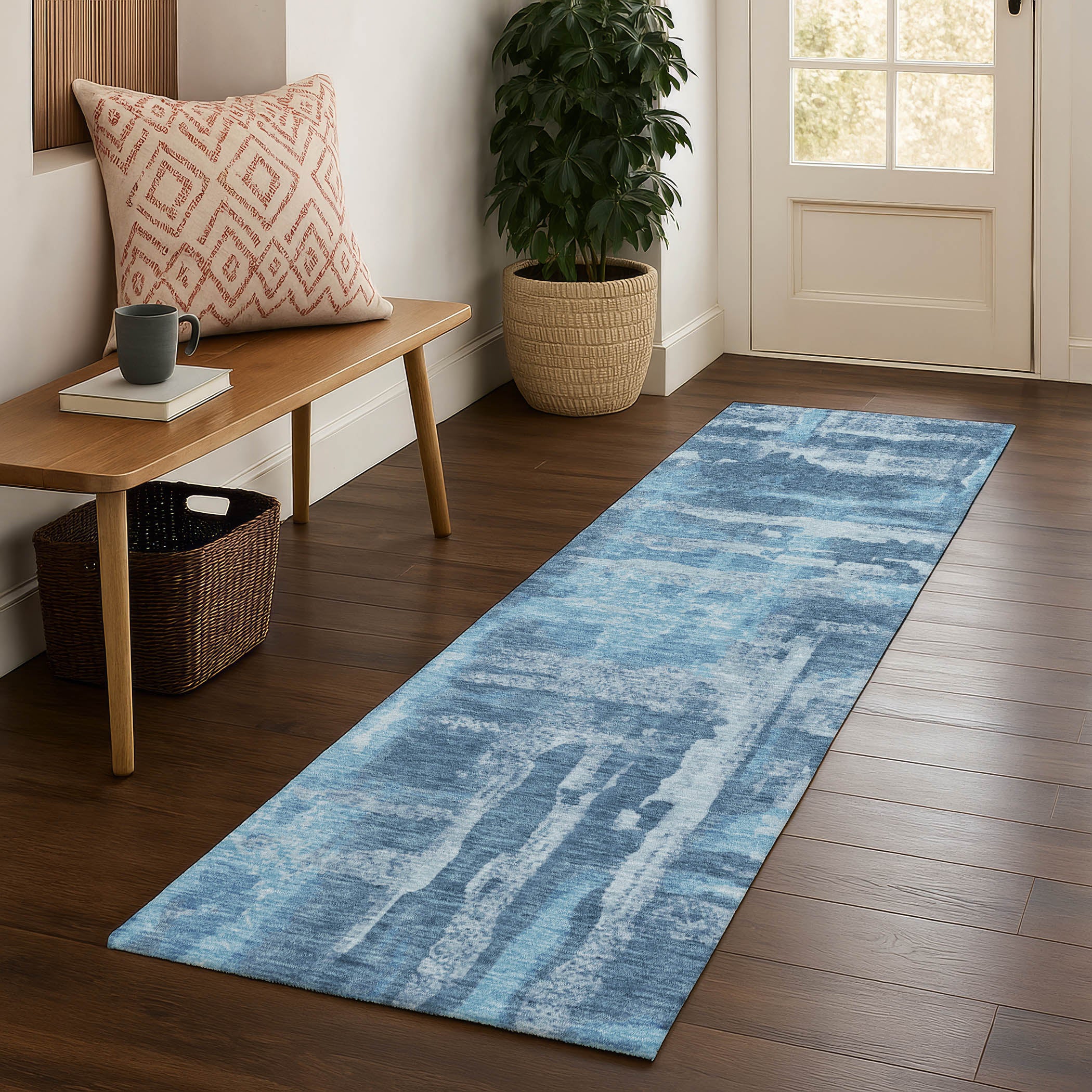 Lucerne Machine Washable Transitional Denim Blue Rug 2'3" x 7'6" #shape_Runner