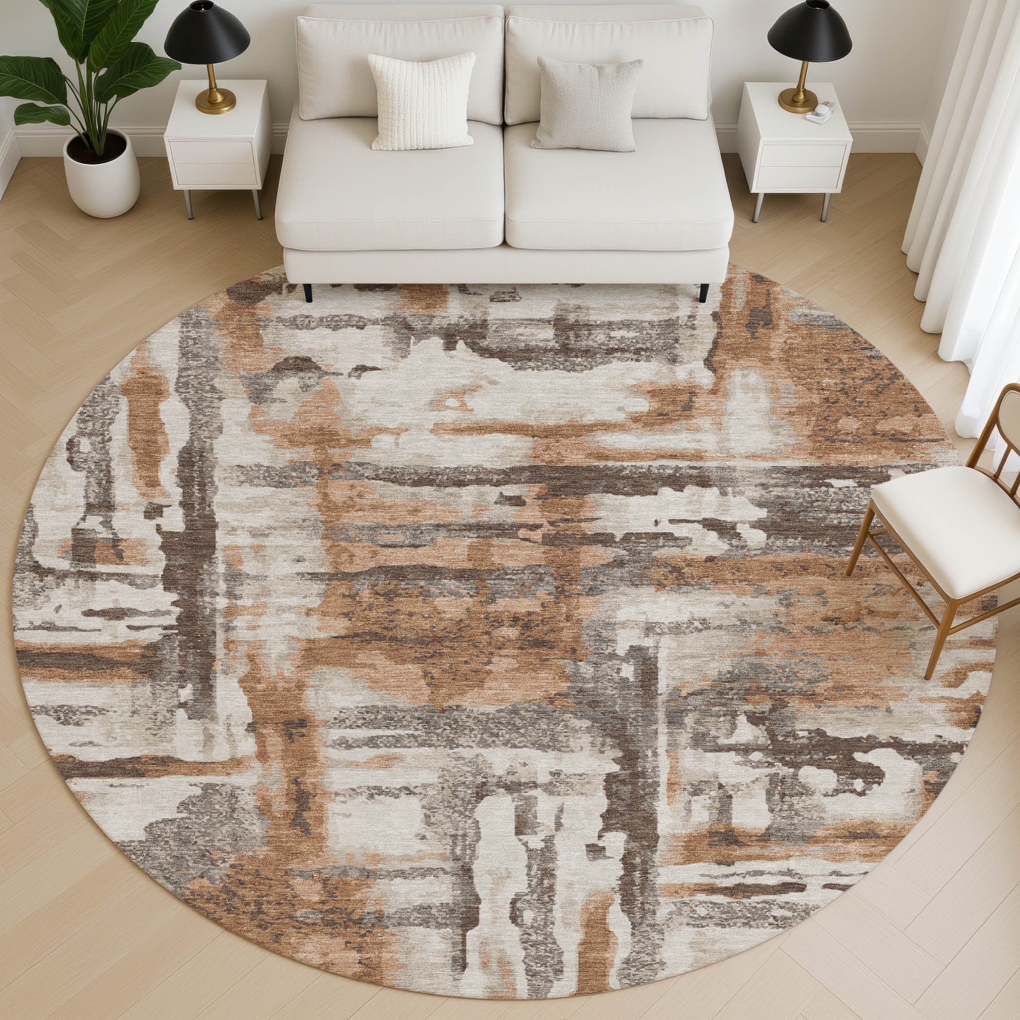 Lucerne Machine Washable Transitional Paprika Orange Rug 8' x 8' #shape_Round