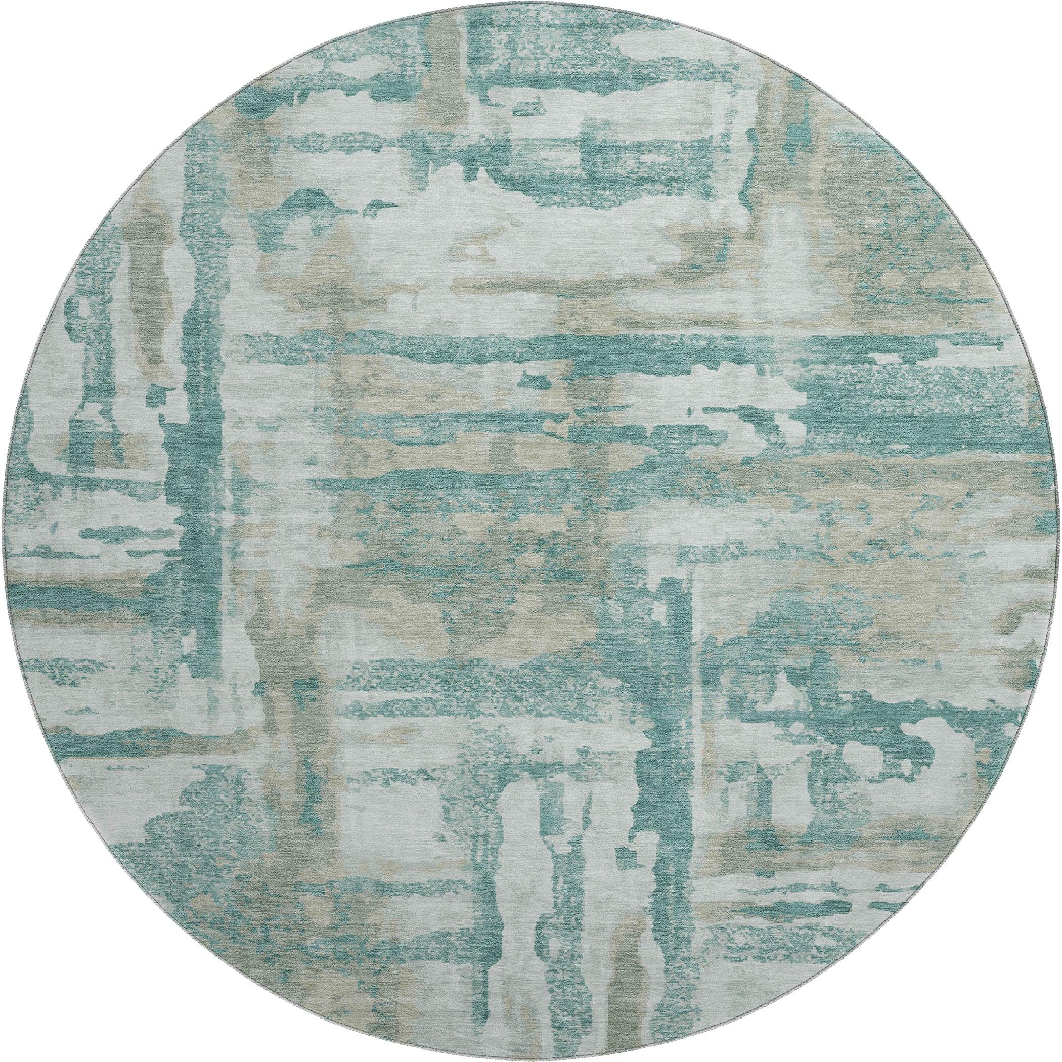 Lucerne Machine Washable Transitional Teal Rug 8' x 8' #shape_Round