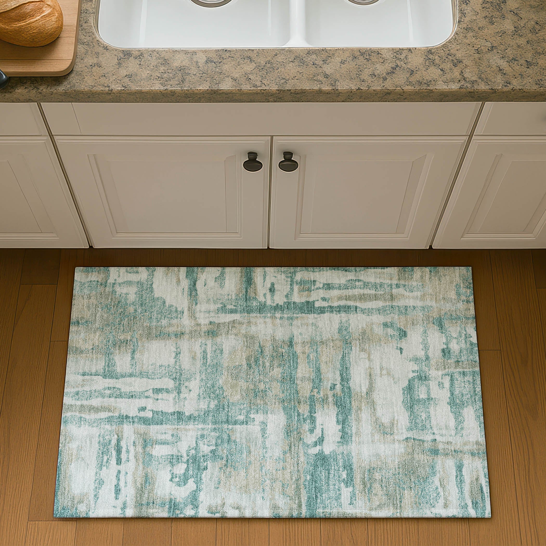 Lucerne Machine Washable Transitional Teal Rug 1'8" x 2'6" #shape_Rectangle
