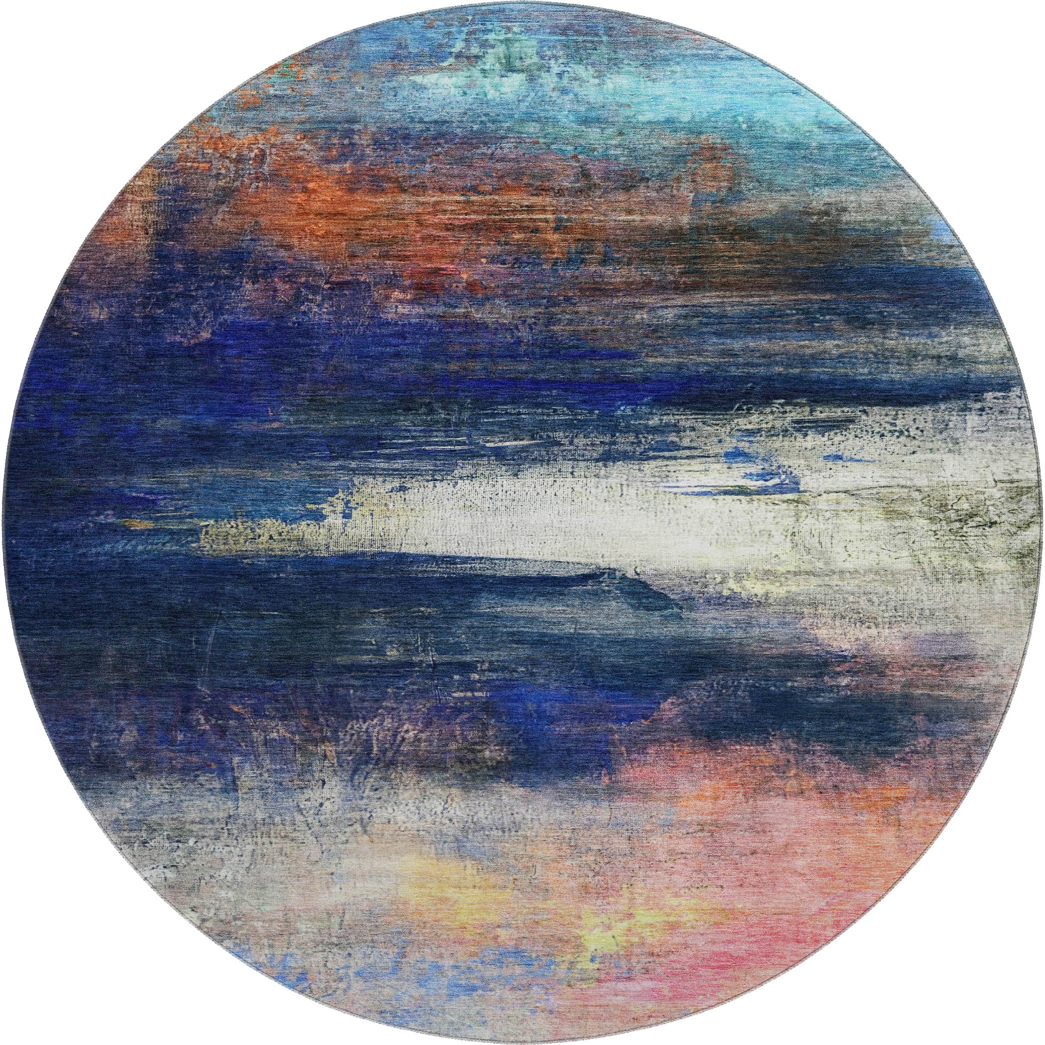 Florence Machine Washable Transitional Blue Rug 8' x 8' #shape_Round
