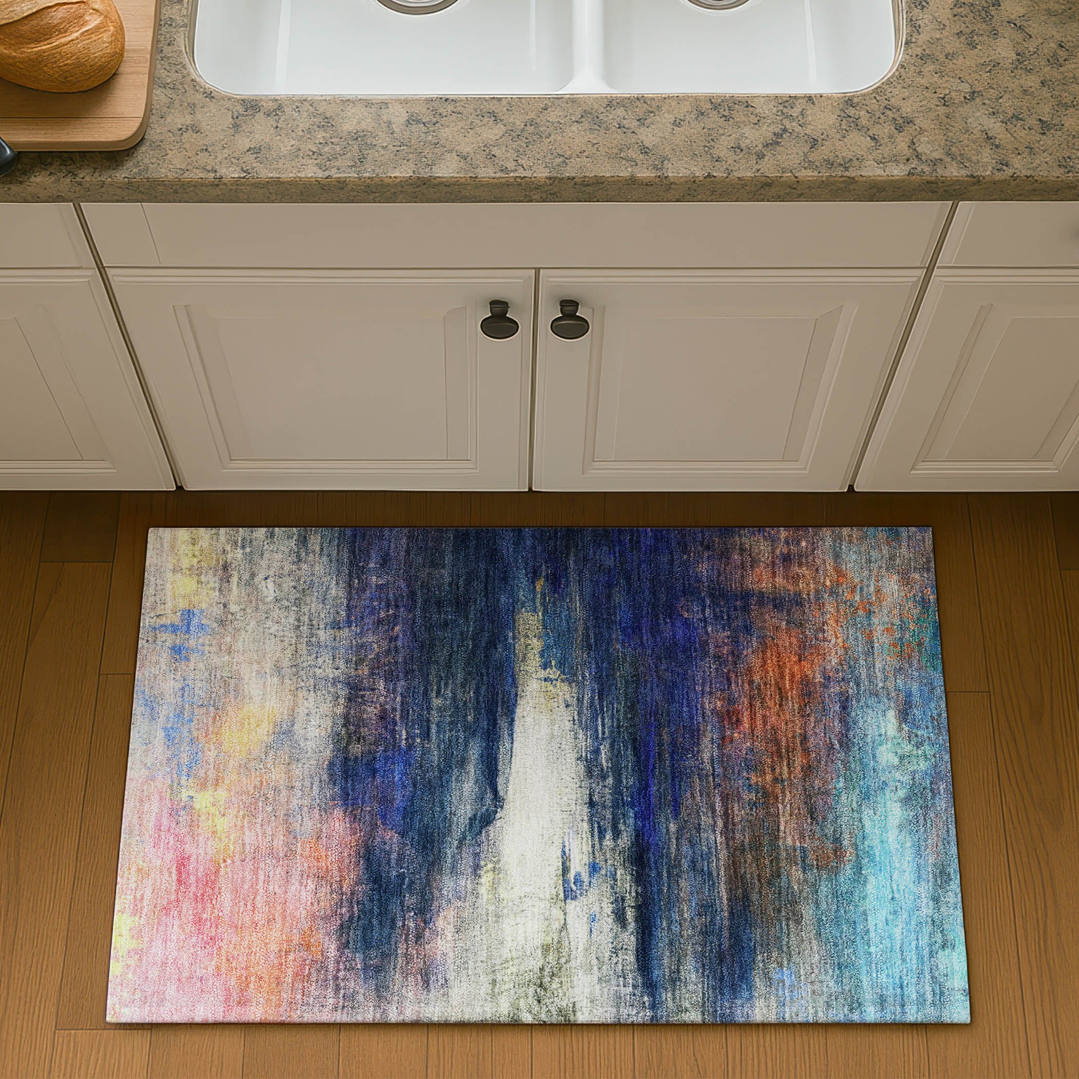 Florence Machine Washable Transitional Blue Rug 1'8" x 2'6" #shape_Rectangle