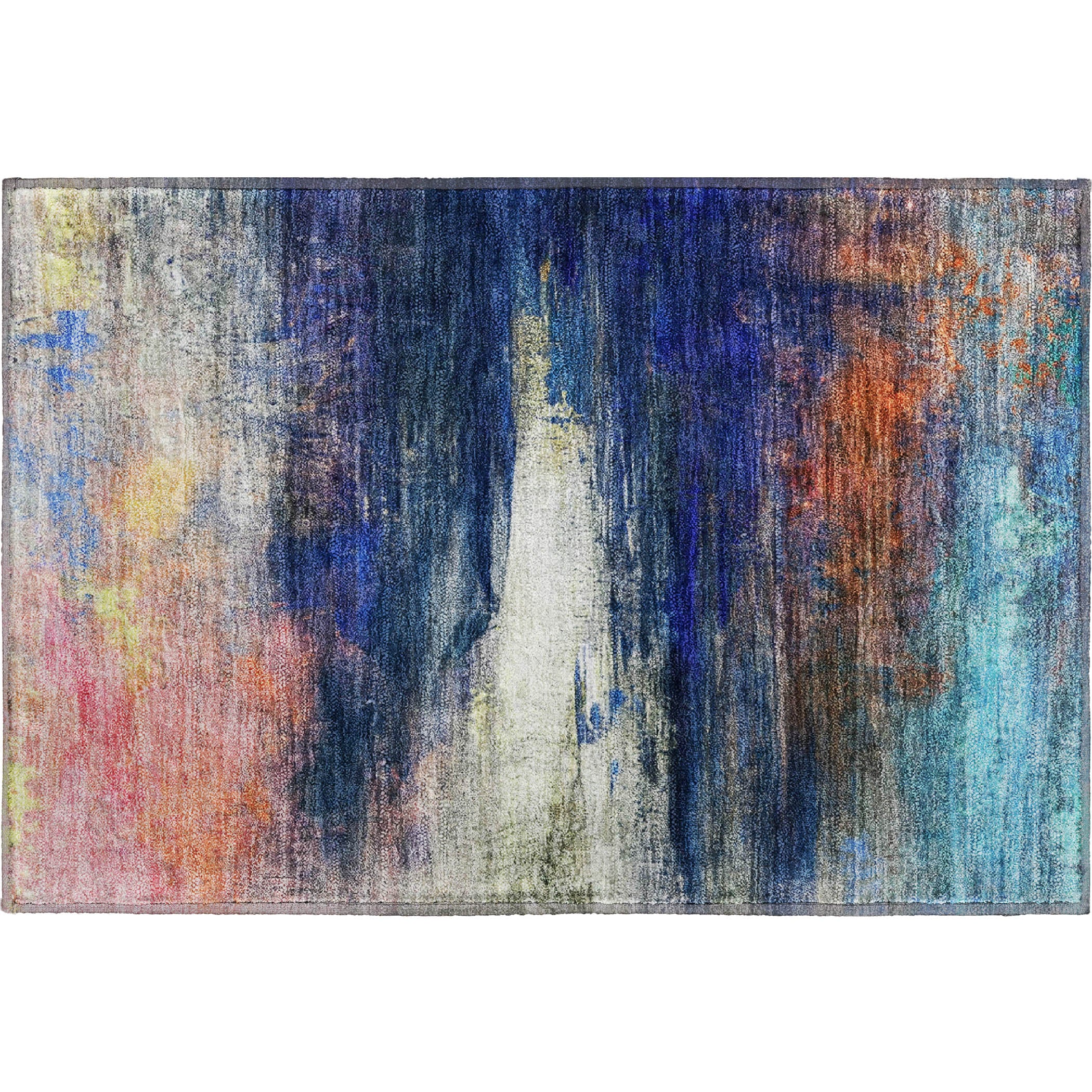 Florence Machine Washable Transitional Blue Rug 1'8" x 2'6" #shape_Rectangle