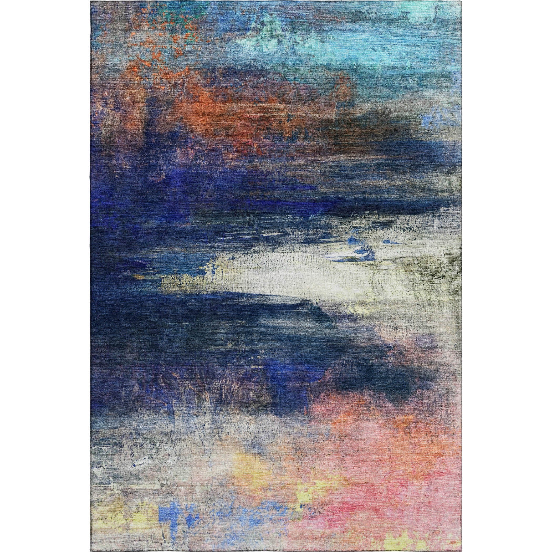 Florence Machine Washable Transitional Blue Rug 2'6" x 3'10" #shape_Rectangle