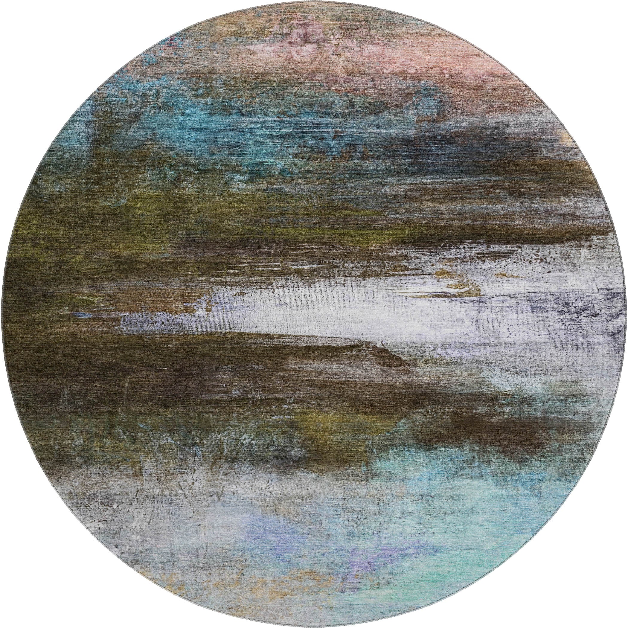 Florence Machine Washable Transitional Brown Rug 8' x 8' #shape_Round