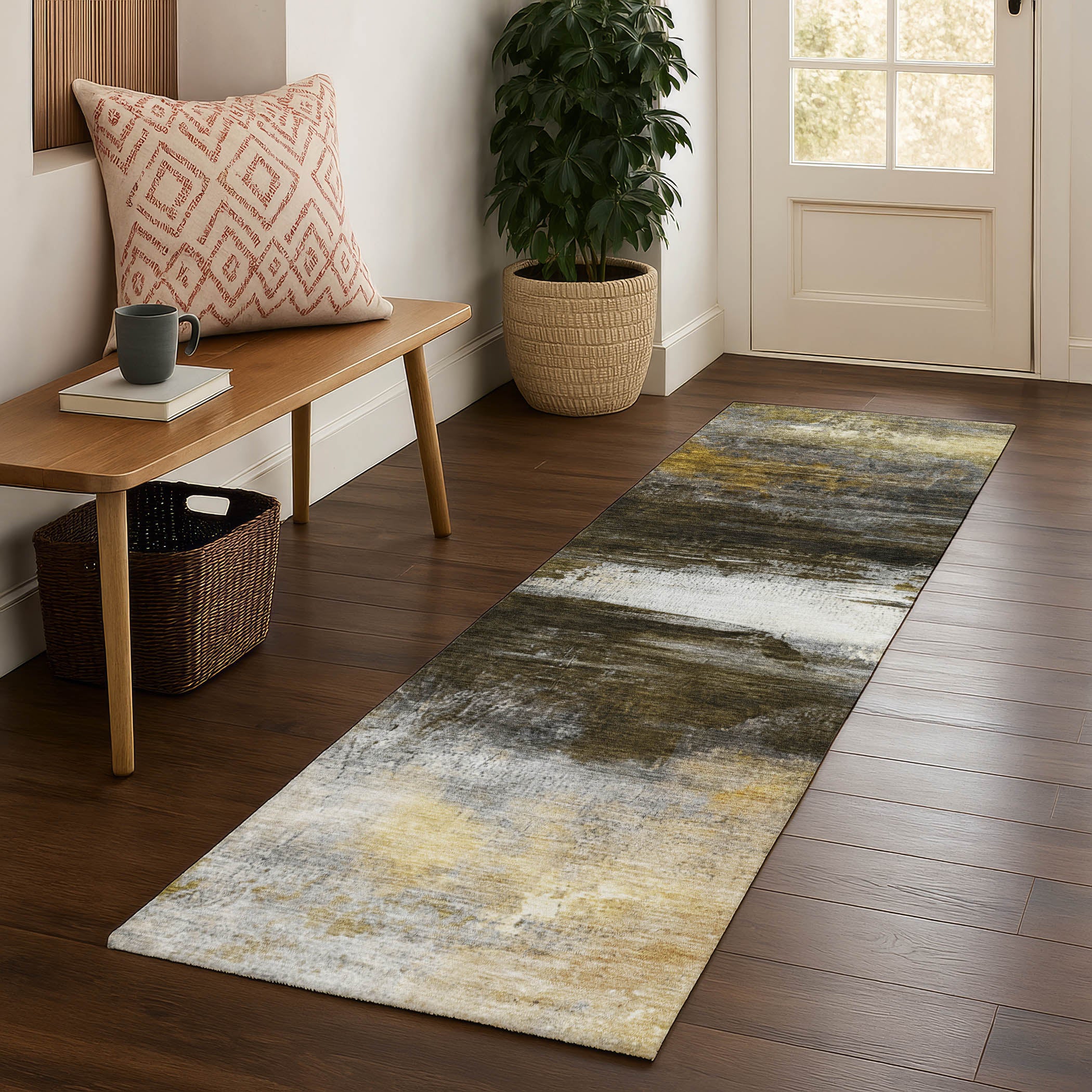 Florence Machine Washable Transitional Chocolate Brown Rug 2'3" x 7'6" #shape_Runner
