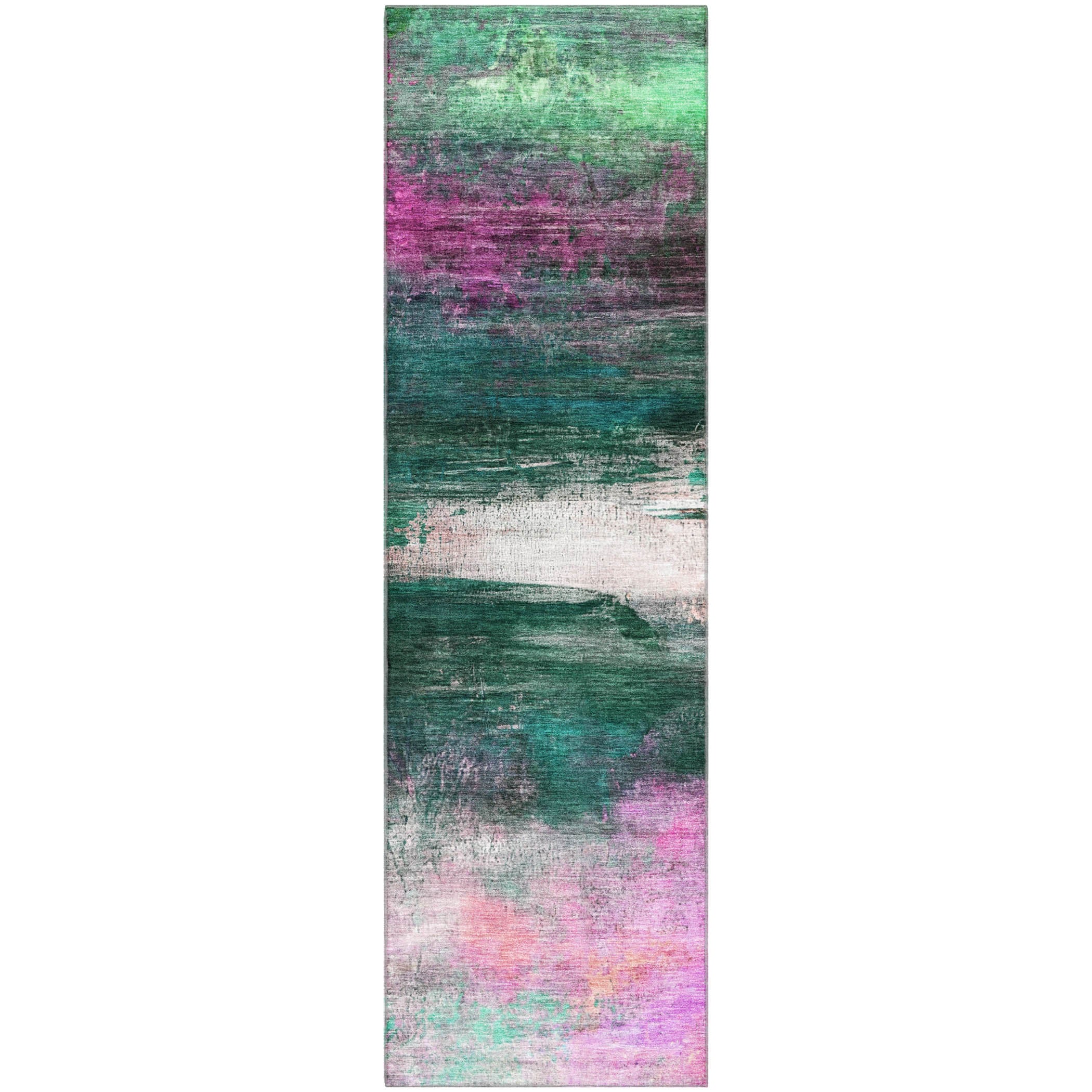 Florence Machine Washable Transitional Green Rug 2'3" x 7'6" #shape_Runner