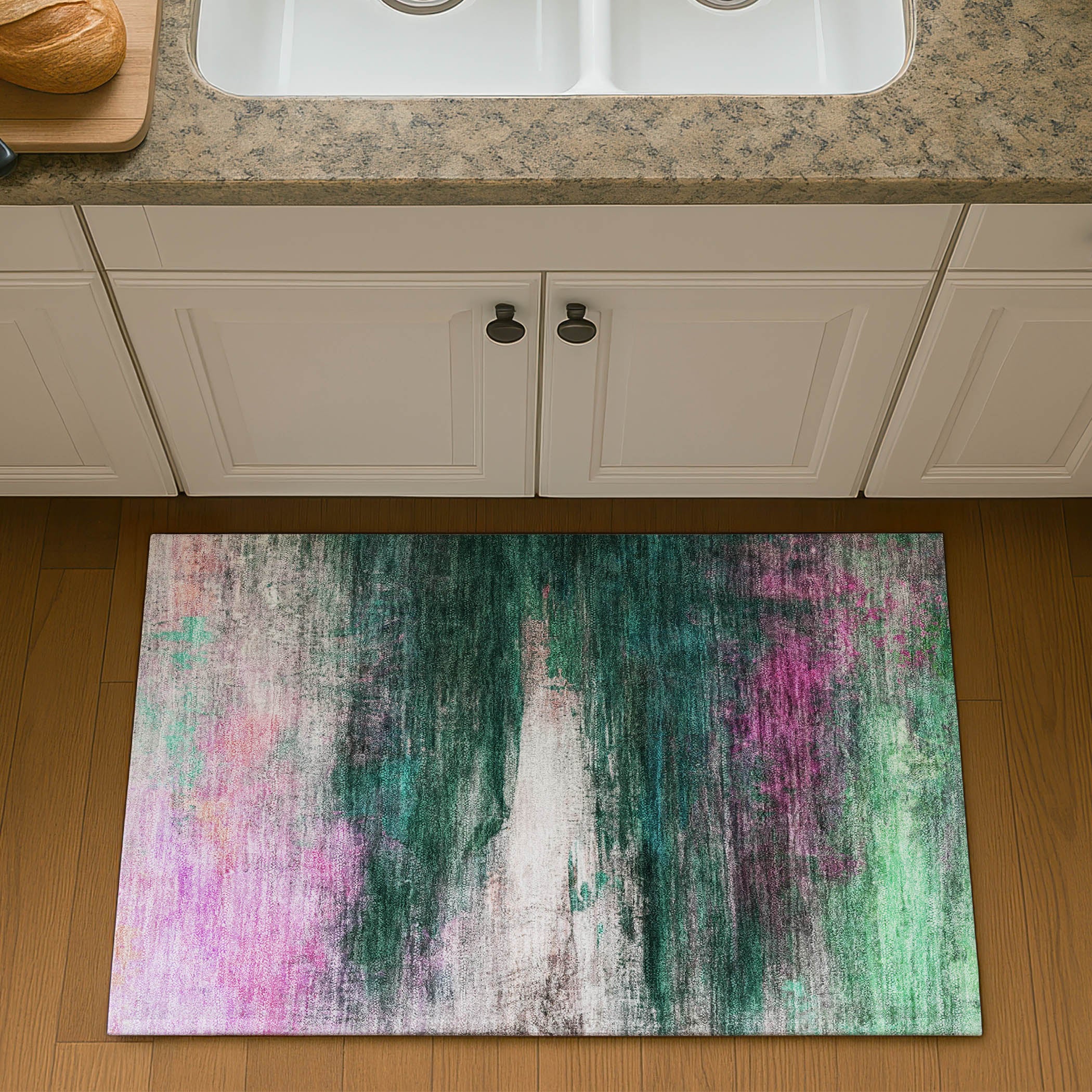 Florence Machine Washable Transitional Green Rug 1'8" x 2'6" #shape_Rectangle