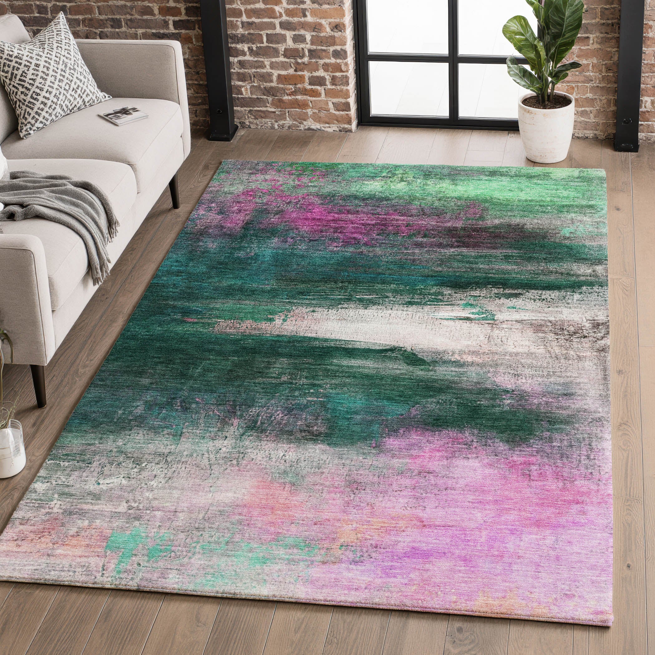 Florence Machine Washable Transitional Green Rug 2'6" x 3'10" #shape_Rectangle