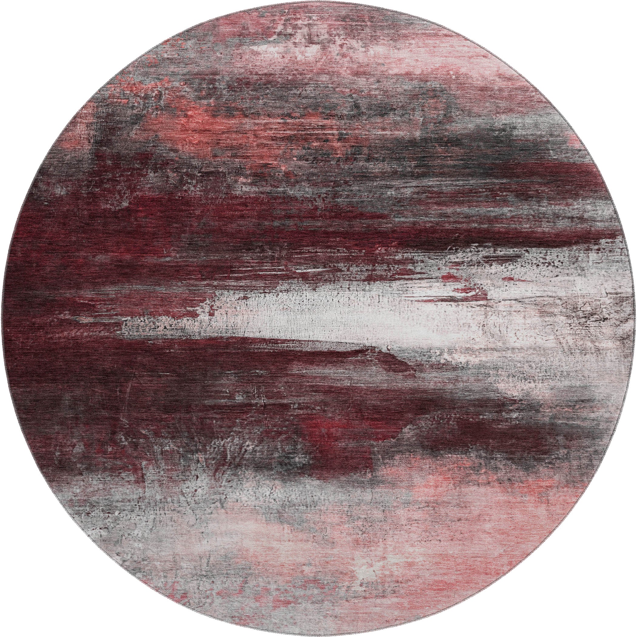 Florence Machine Washable Transitional Merlot Red Rug 8' x 8' #shape_Round