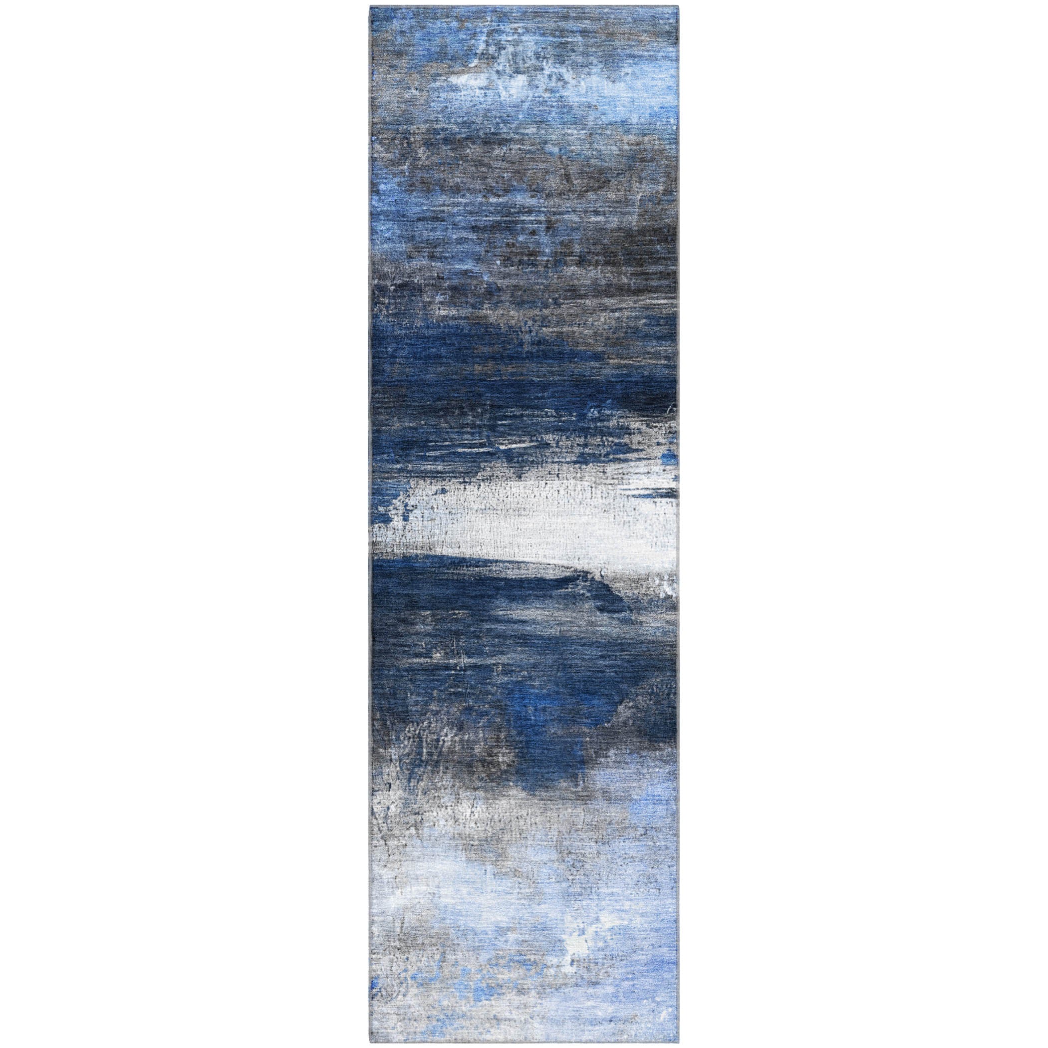 Florence Machine Washable Transitional Navy Blue Rug 2'3" x 7'6" #shape_Runner