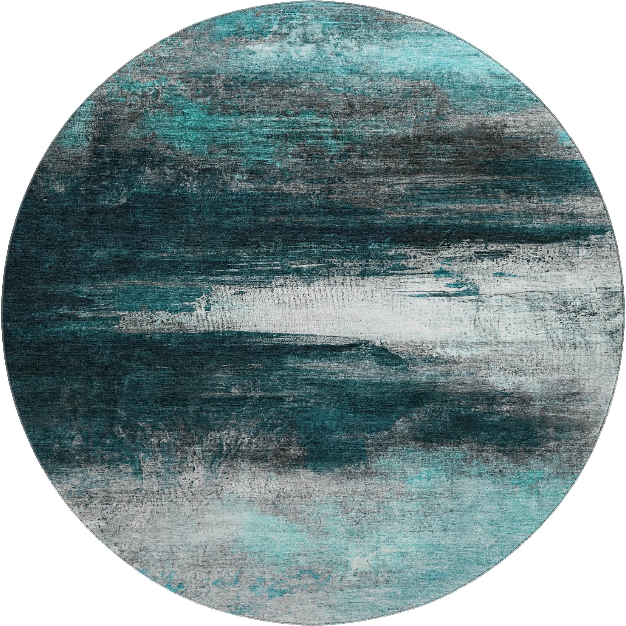 Florence Machine Washable Transitional Teal Rug 8' x 8' #shape_Round
