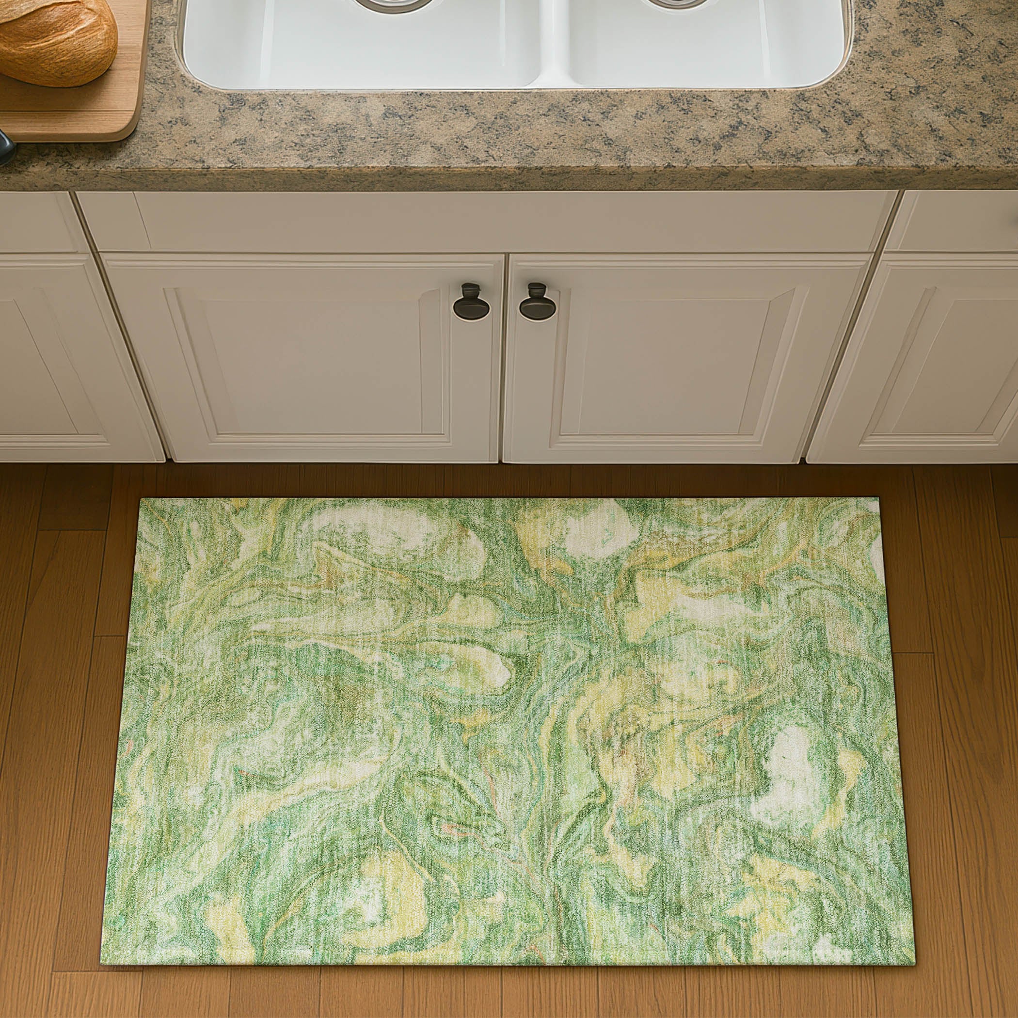 Athens Machine Washable Transitional Green Rug 1'8" x 2'6" #shape_Rectangle