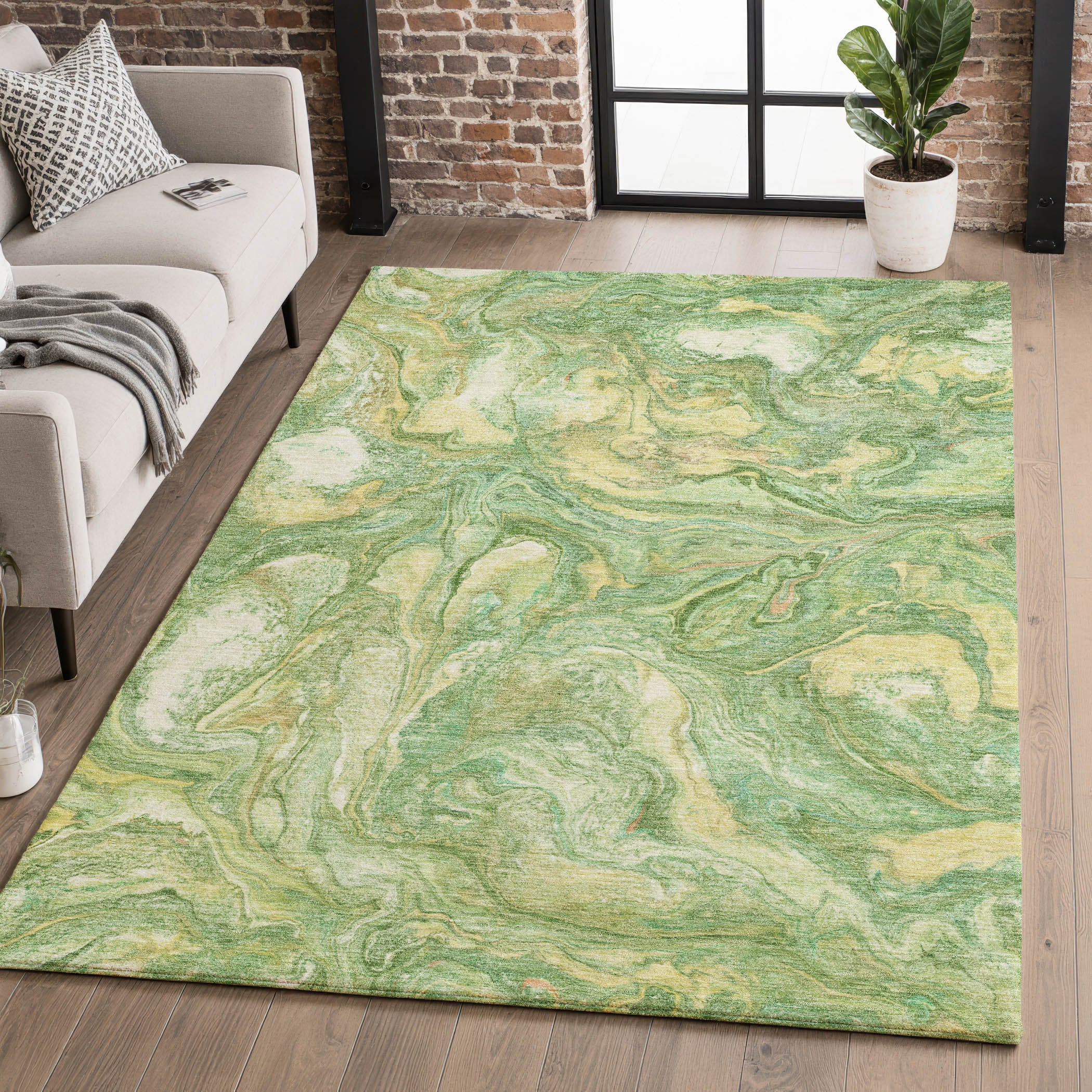 Athens Machine Washable Transitional Green Rug 2'6" x 3'10" #shape_Rectangle