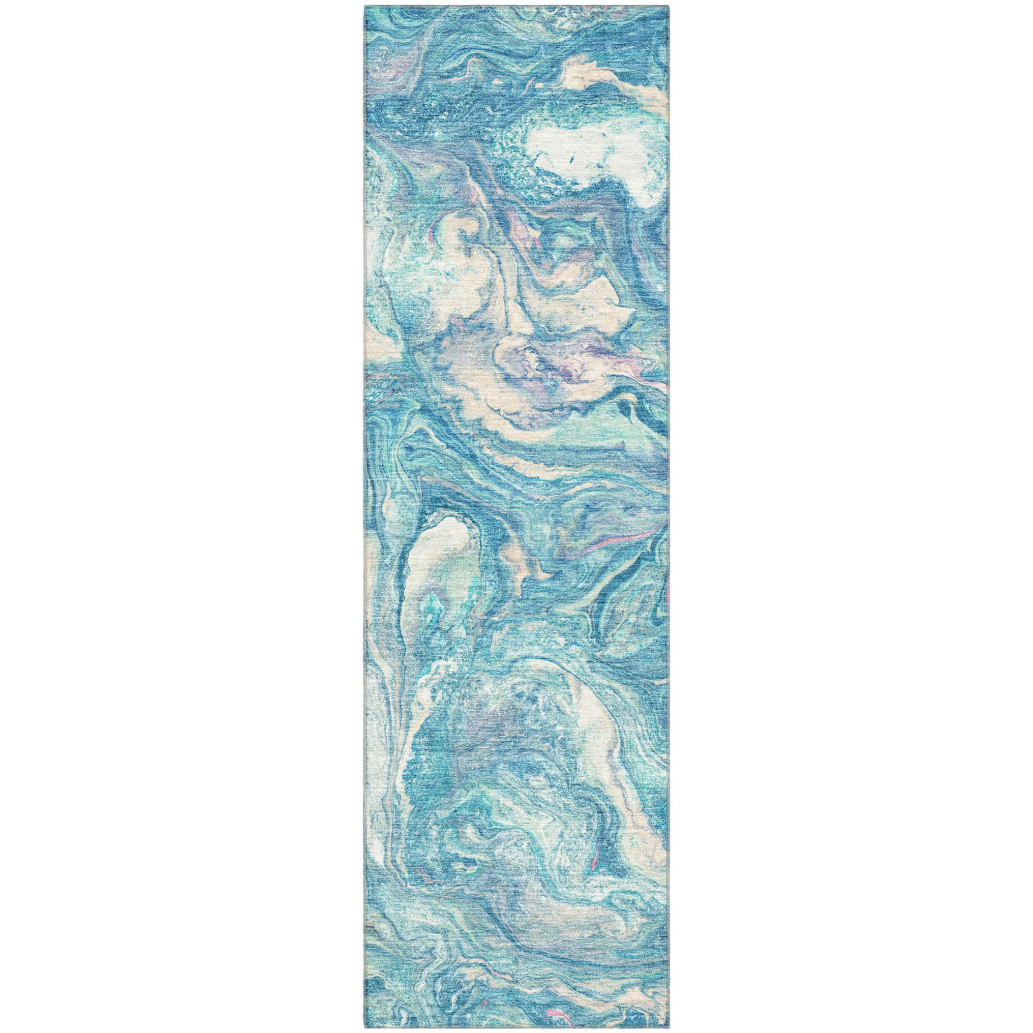 Athens Machine Washable Transitional Teal Rug 2'3" x 7'6" #shape_Runner