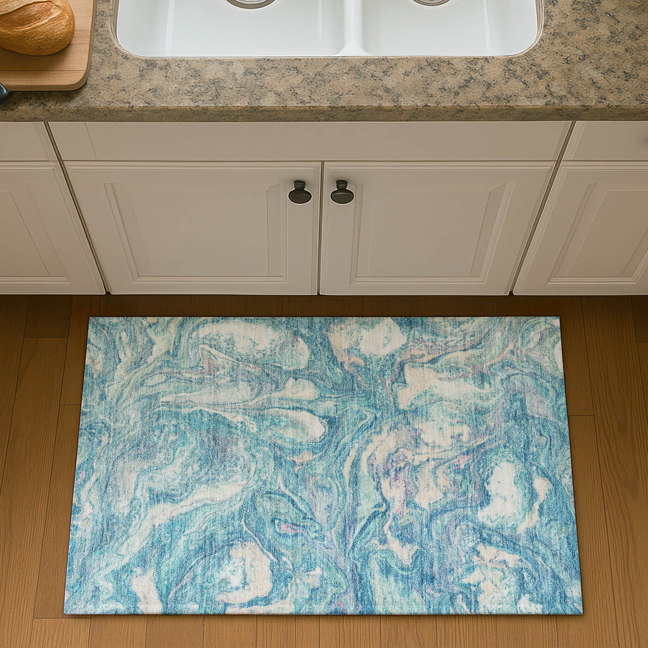 Athens Machine Washable Transitional Teal Rug 1'8" x 2'6" #shape_Rectangle