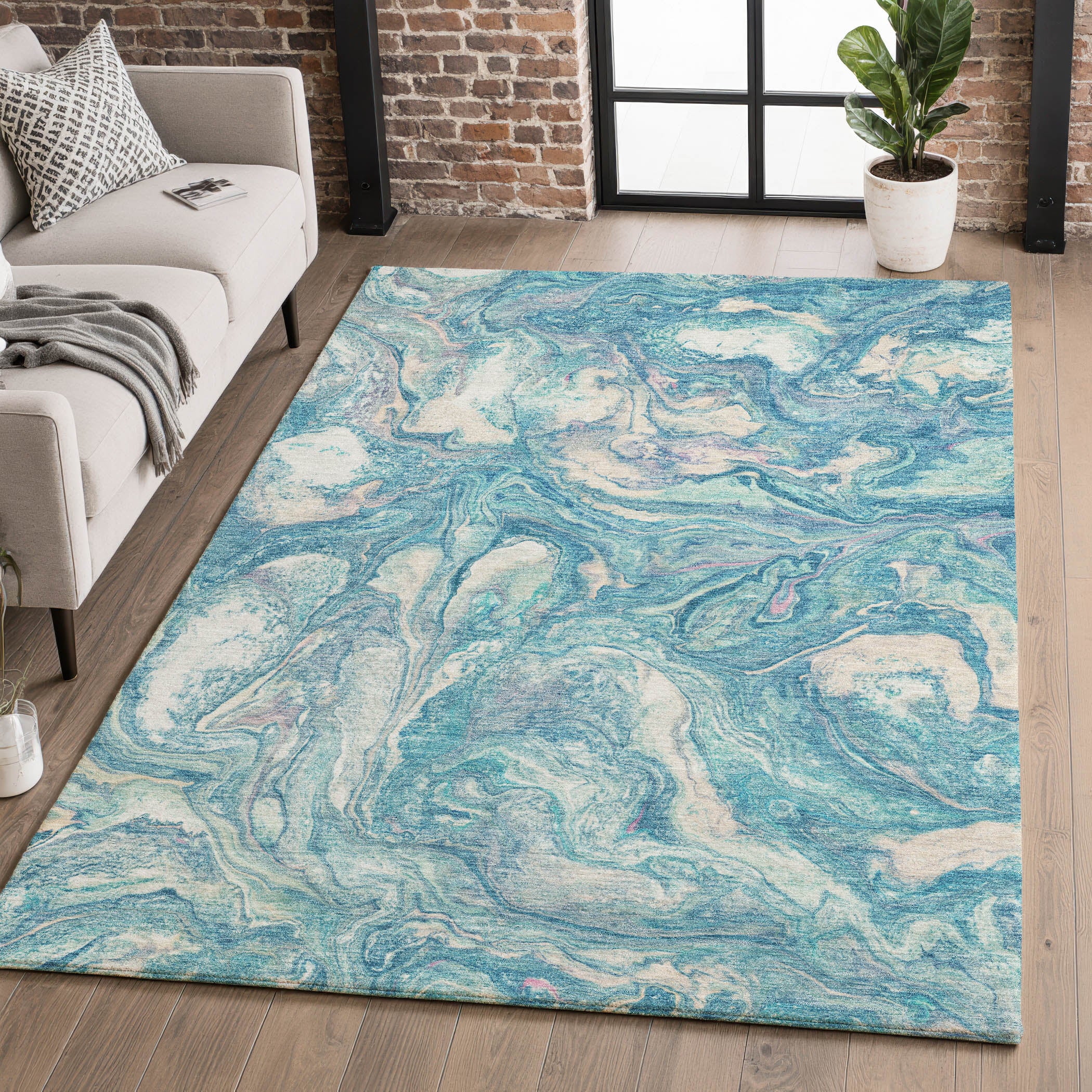 Athens Machine Washable Transitional Teal Rug 2'6" x 3'10" #shape_Rectangle