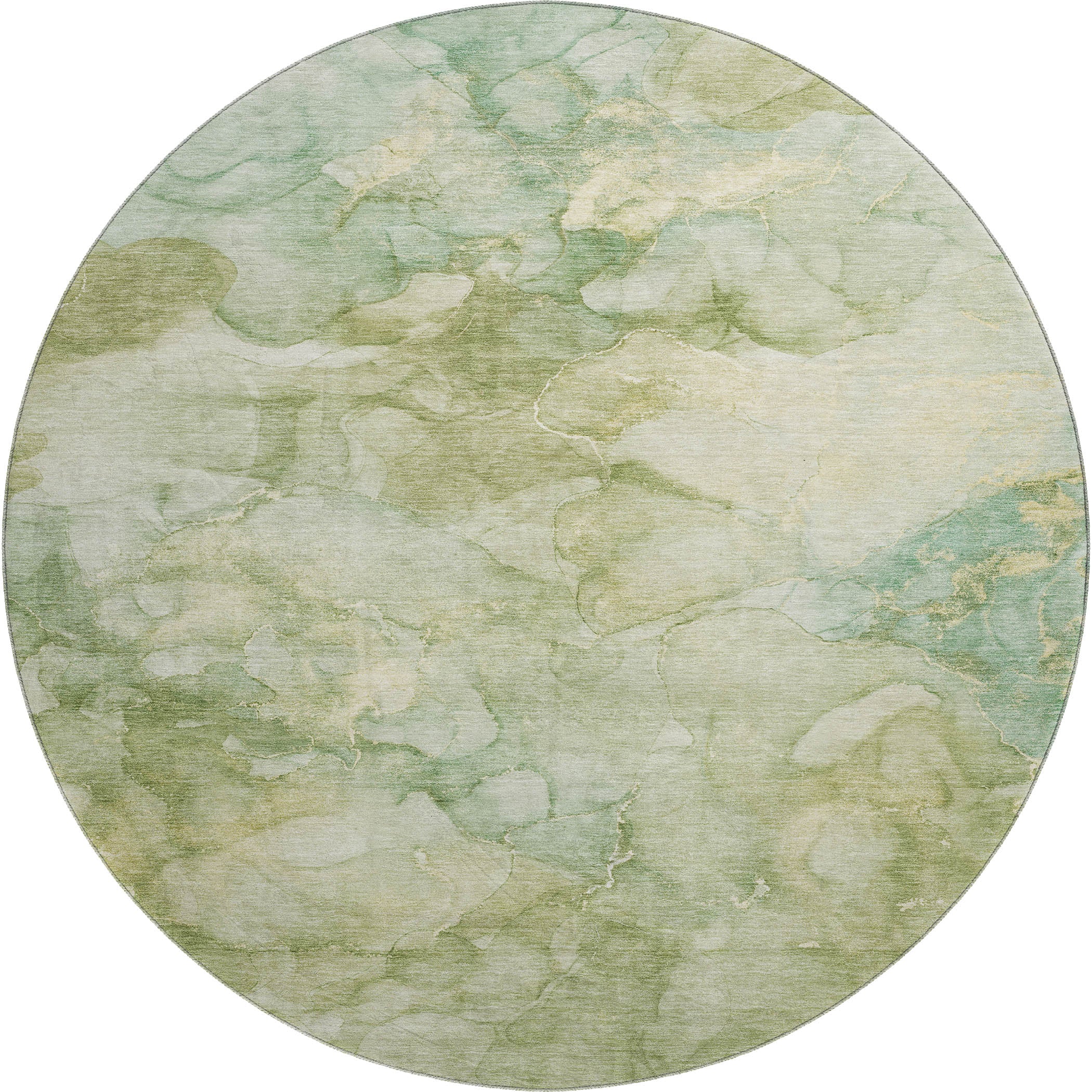 Hoi An Machine Washable Transitional Aloe Green Rug 8' x 8' #shape_Round