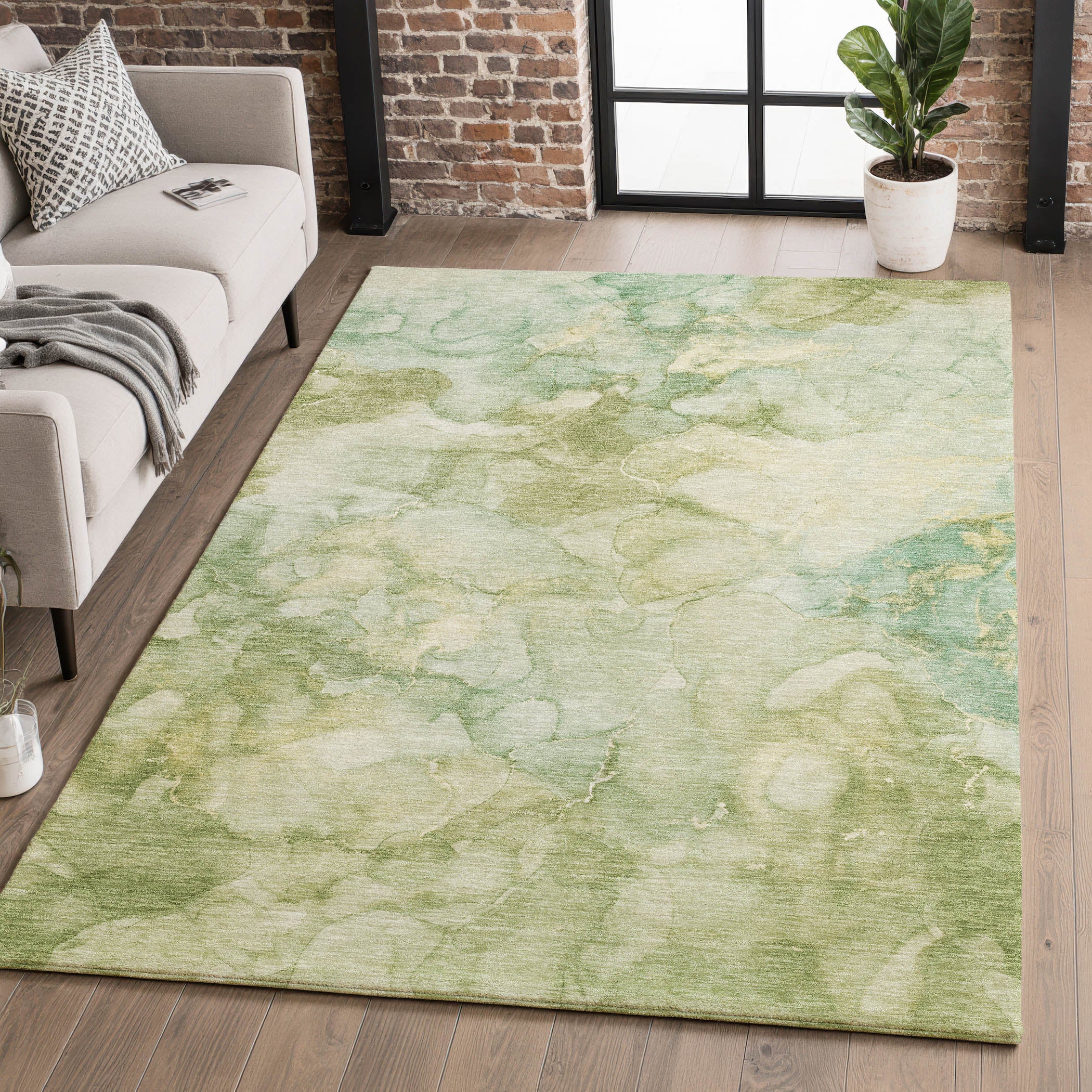Hoi An Machine Washable Transitional Aloe Green Rug 2'6" x 3'10" #shape_Rectangle