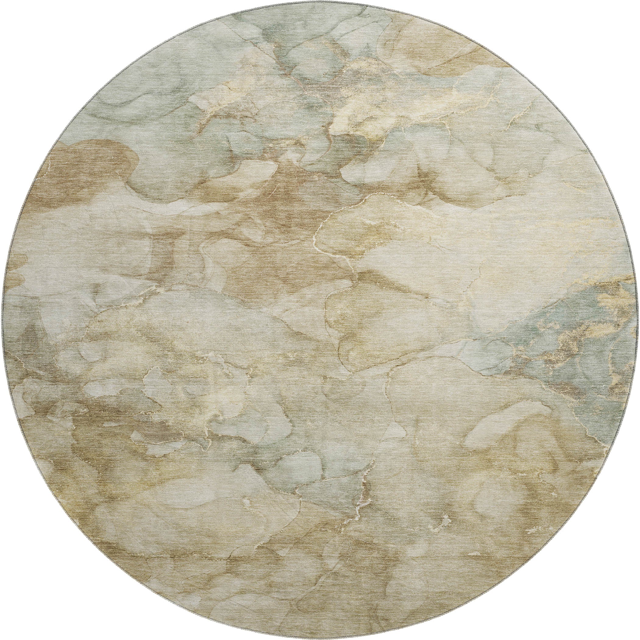 Hoi An Machine Washable Transitional Beige Brown Rug 8' x 8' #shape_Round