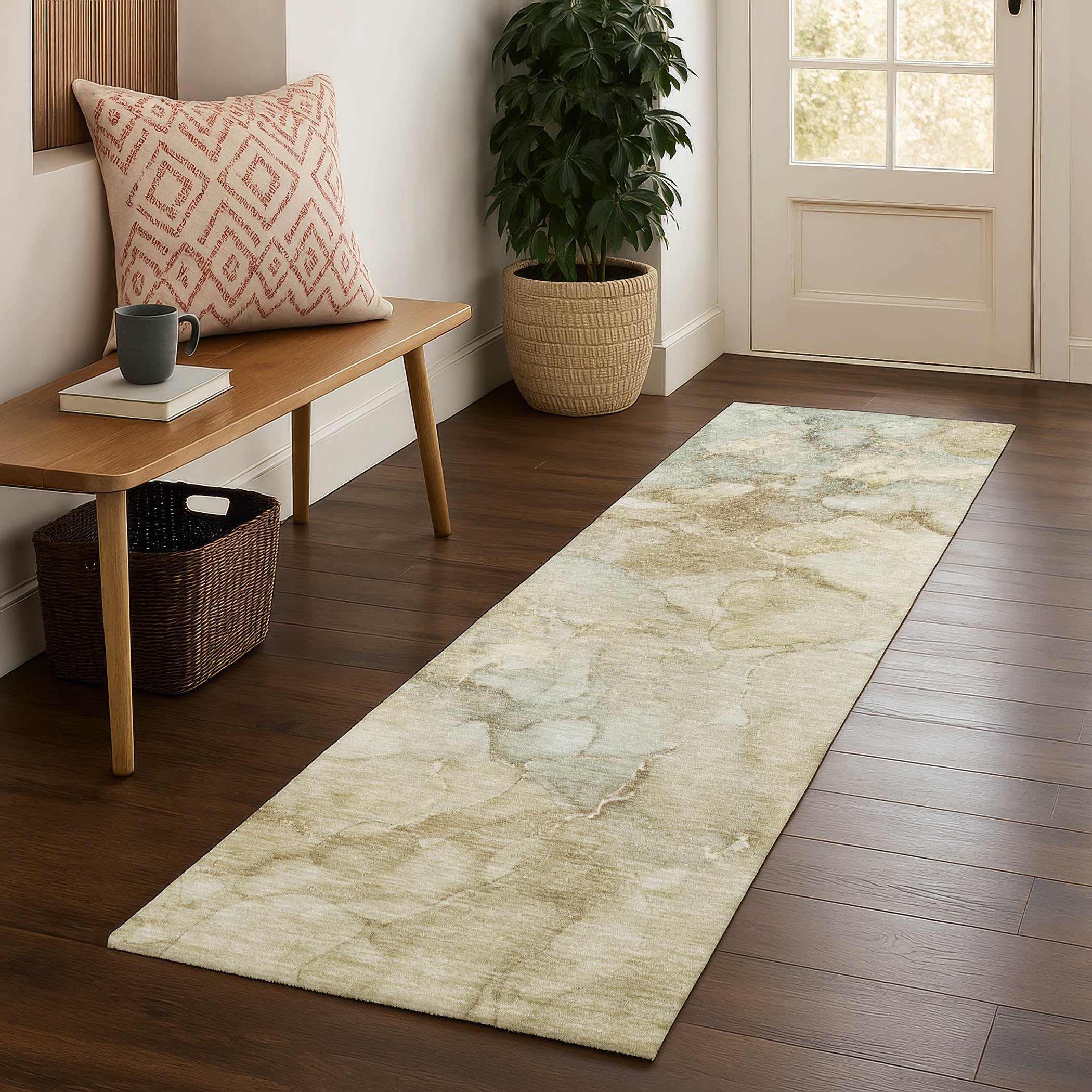 Hoi An Machine Washable Transitional Beige Brown Rug 2'3" x 7'6" #shape_Runner