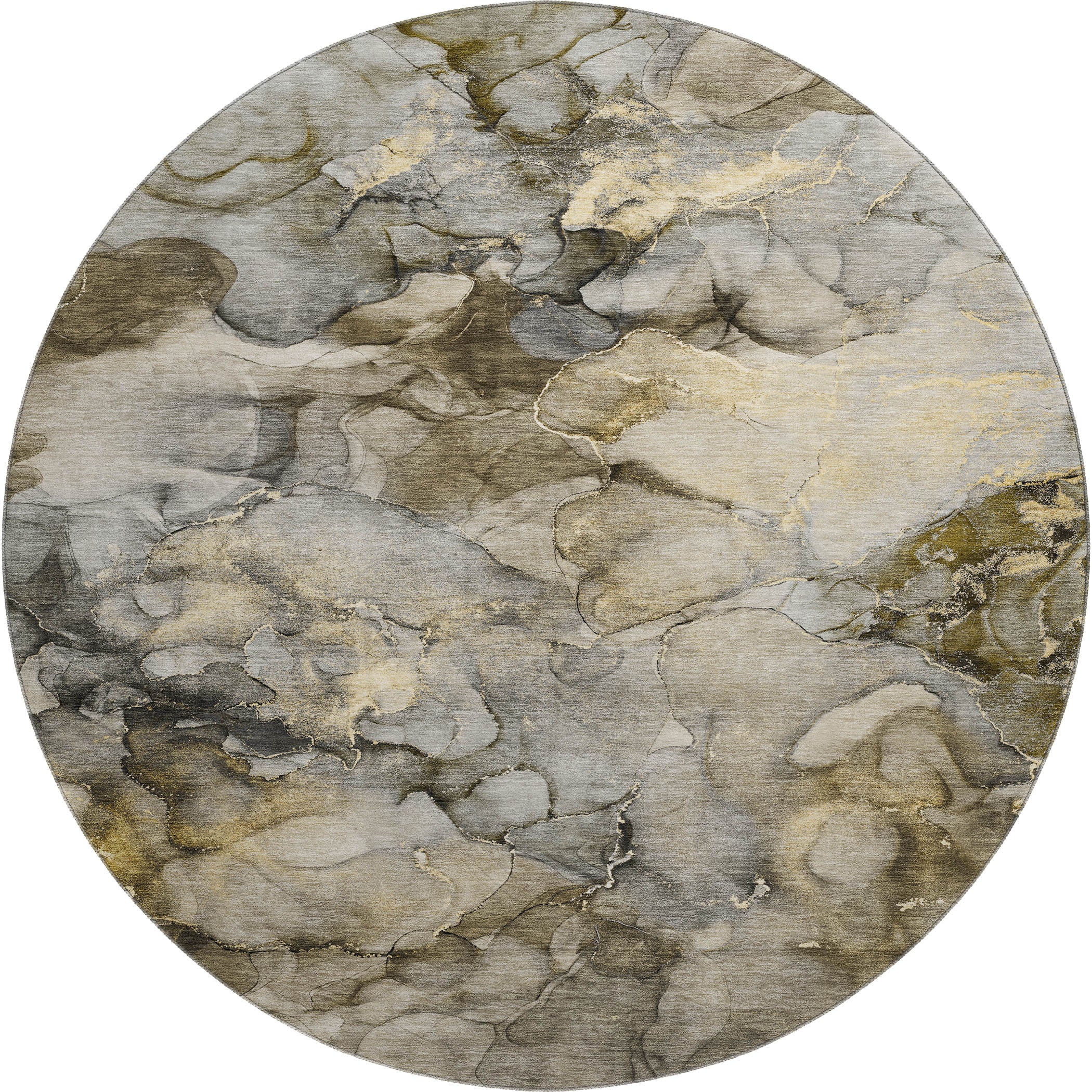 Hoi An Machine Washable Transitional Pewter Gray Rug 8' x 8' #shape_Round