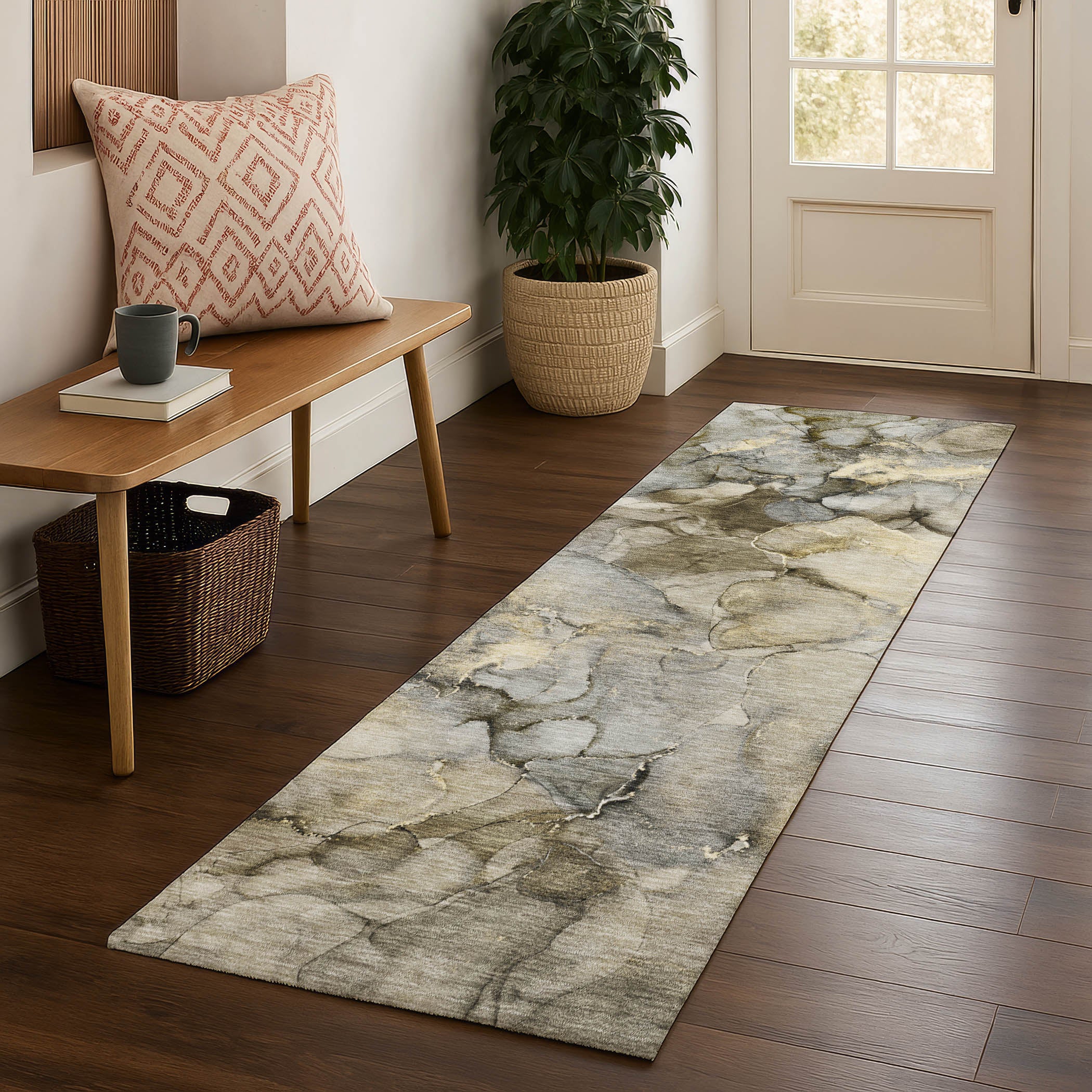 Hoi An Machine Washable Transitional Pewter Gray Rug 2'3" x 7'6" #shape_Runner
