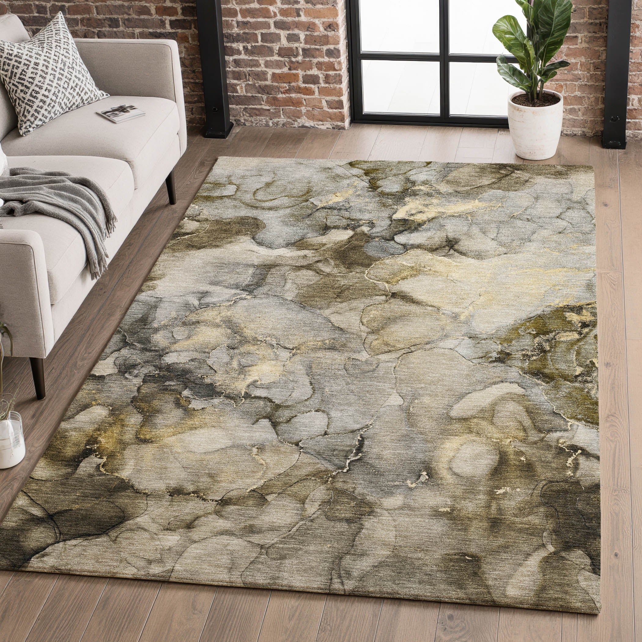 Hoi An Machine Washable Transitional Pewter Gray Rug 2'6" x 3'10" #shape_Rectangle