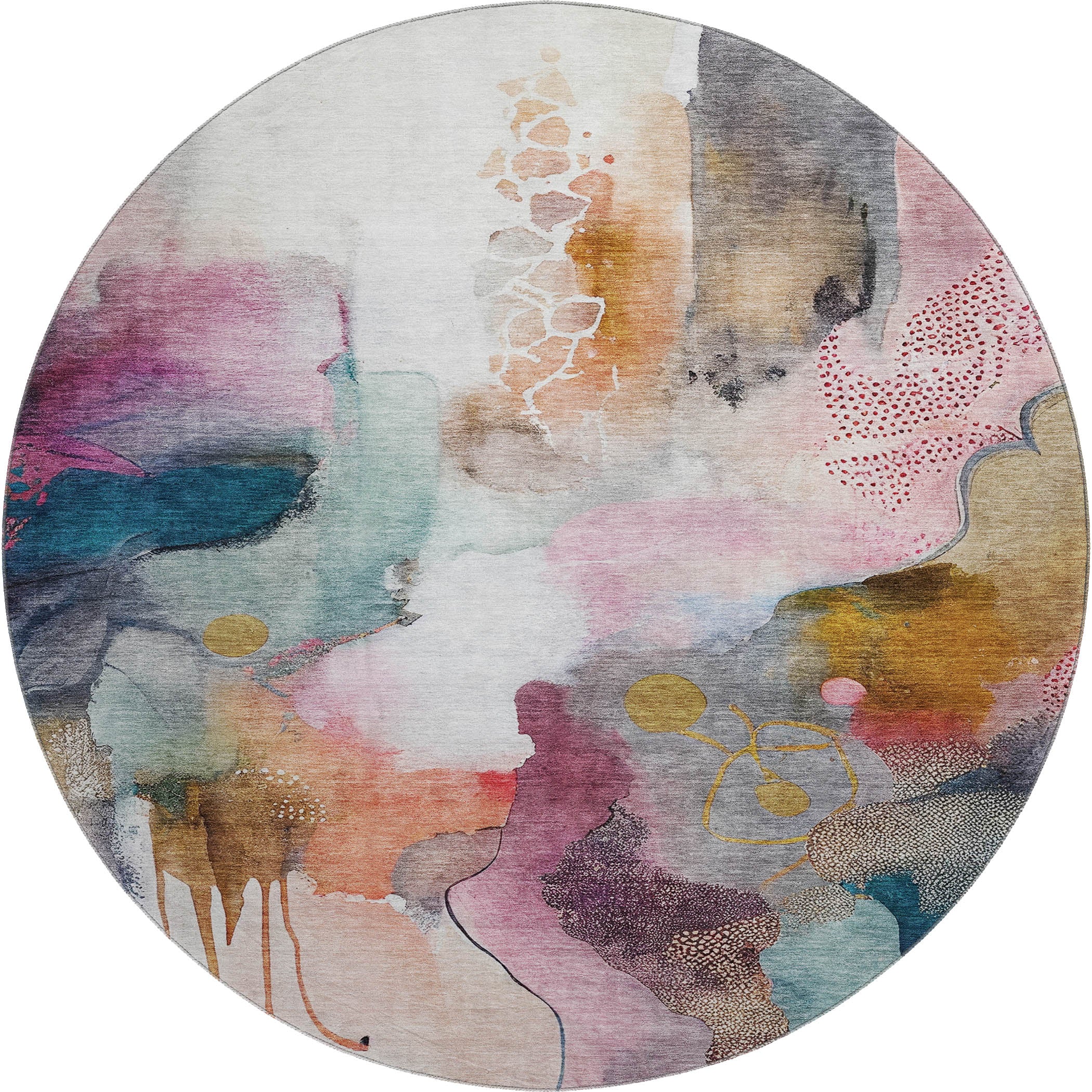 Sarajevo Machine Washable Transitional Blush Pink Rug 8' x 8' #shape_Round