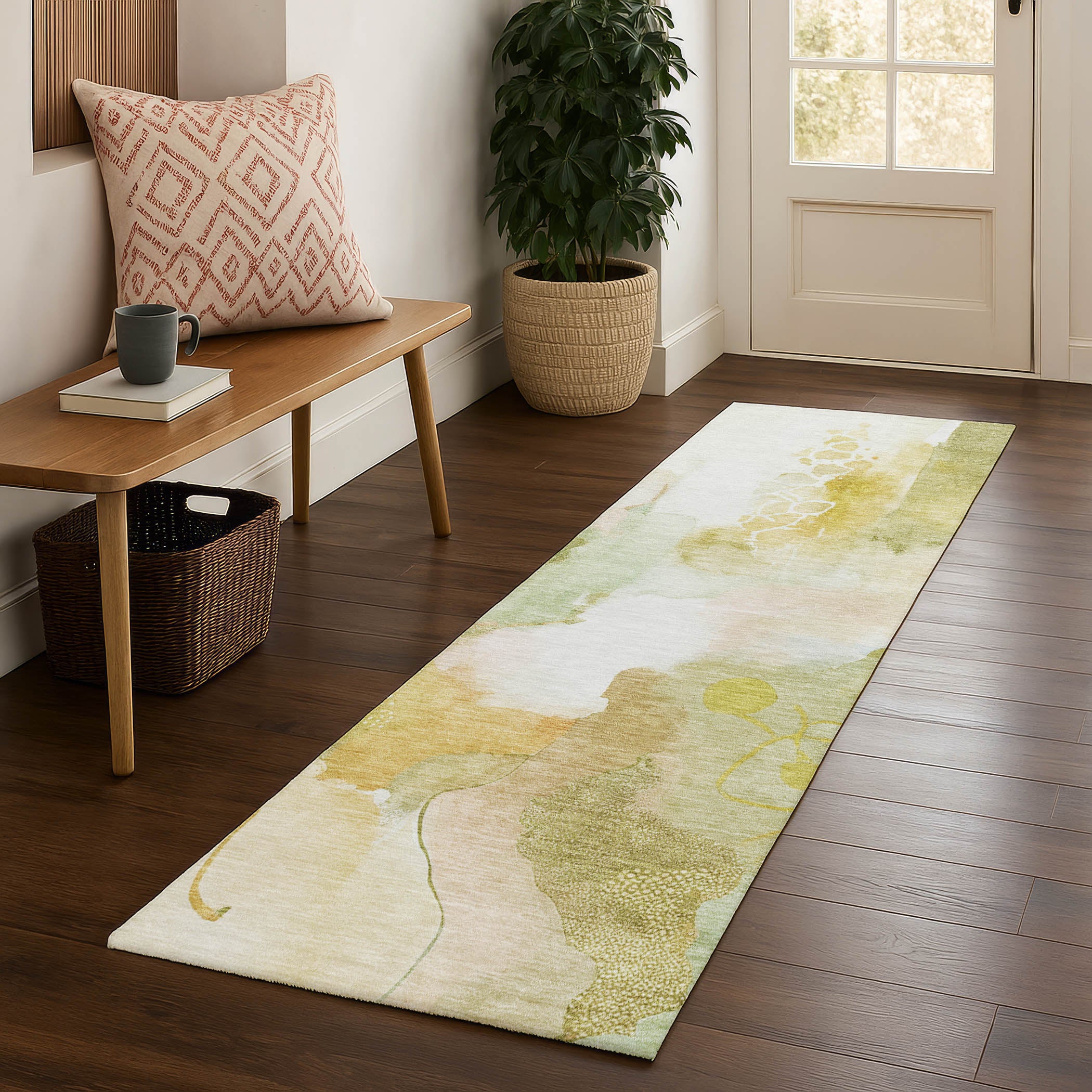 Sarajevo Machine Washable Transitional Fern Green Rug 2'3" x 7'6" #shape_Runner