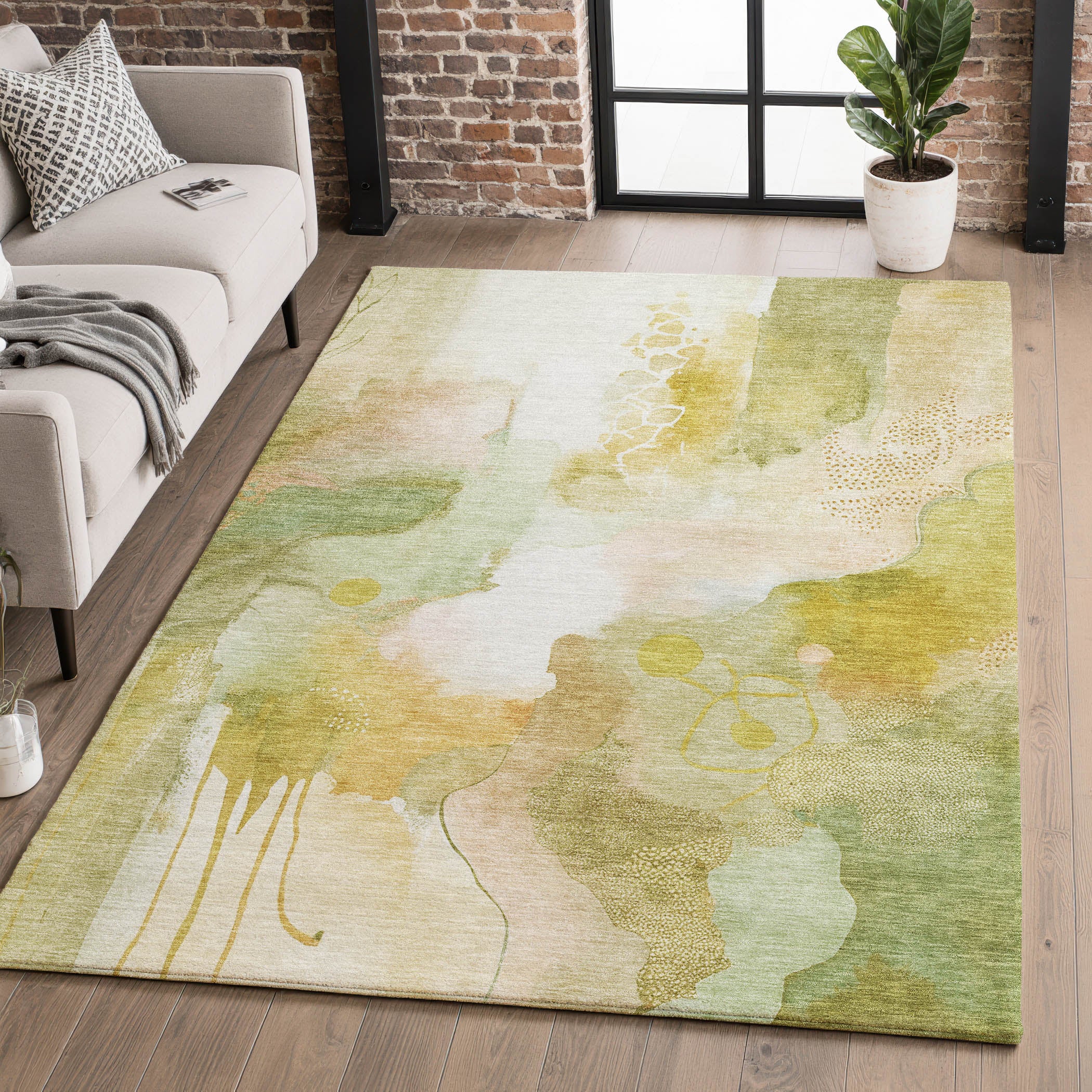 Sarajevo Machine Washable Transitional Fern Green Rug 2'6" x 3'10" #shape_Rectangle