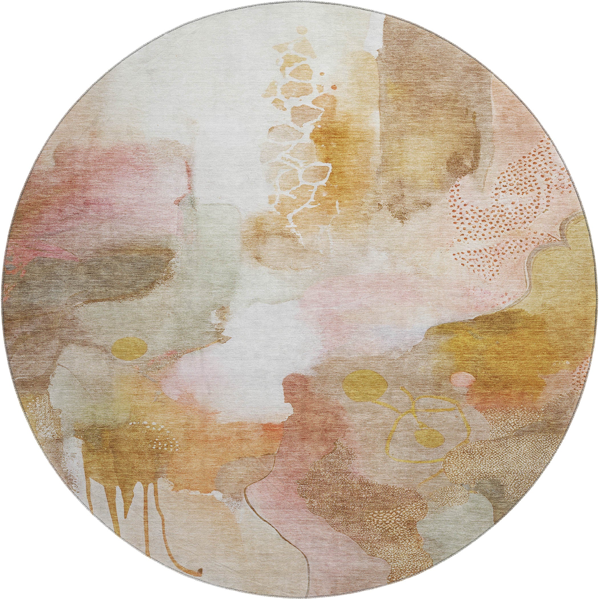 Sarajevo Machine Washable Transitional Mauve Pink Rug 8' x 8' #shape_Round