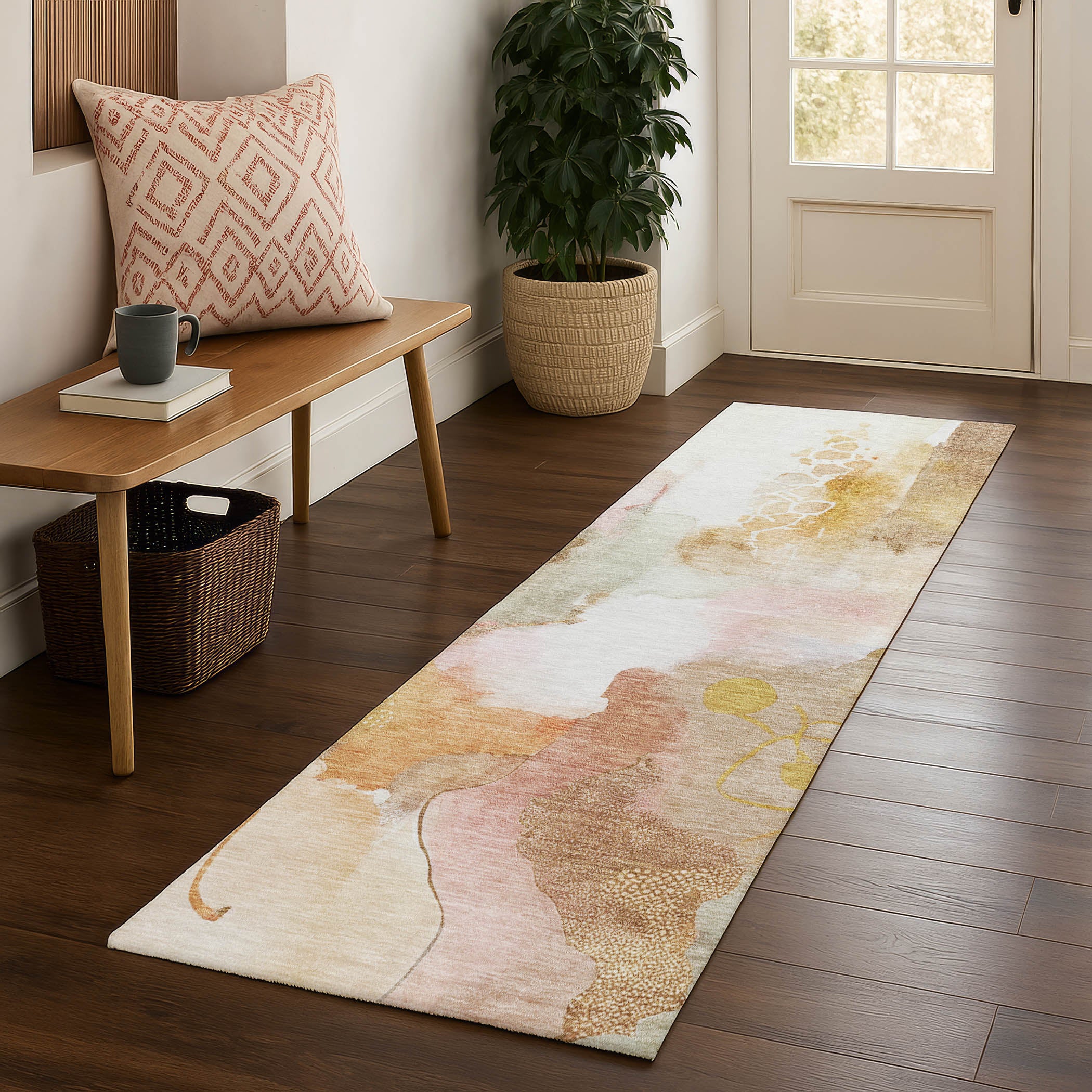Sarajevo Machine Washable Transitional Mauve Pink Rug 2'3" x 7'6" #shape_Runner