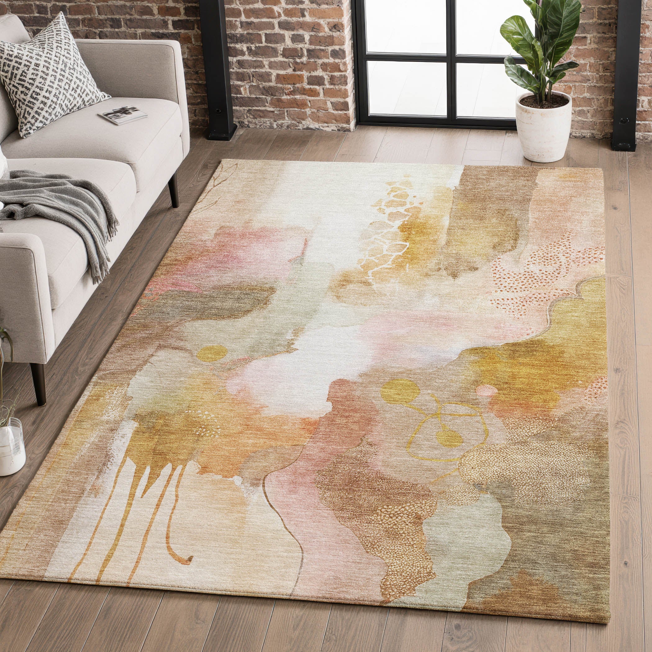 Sarajevo Machine Washable Transitional Mauve Pink Rug 2'6" x 3'10" #shape_Rectangle