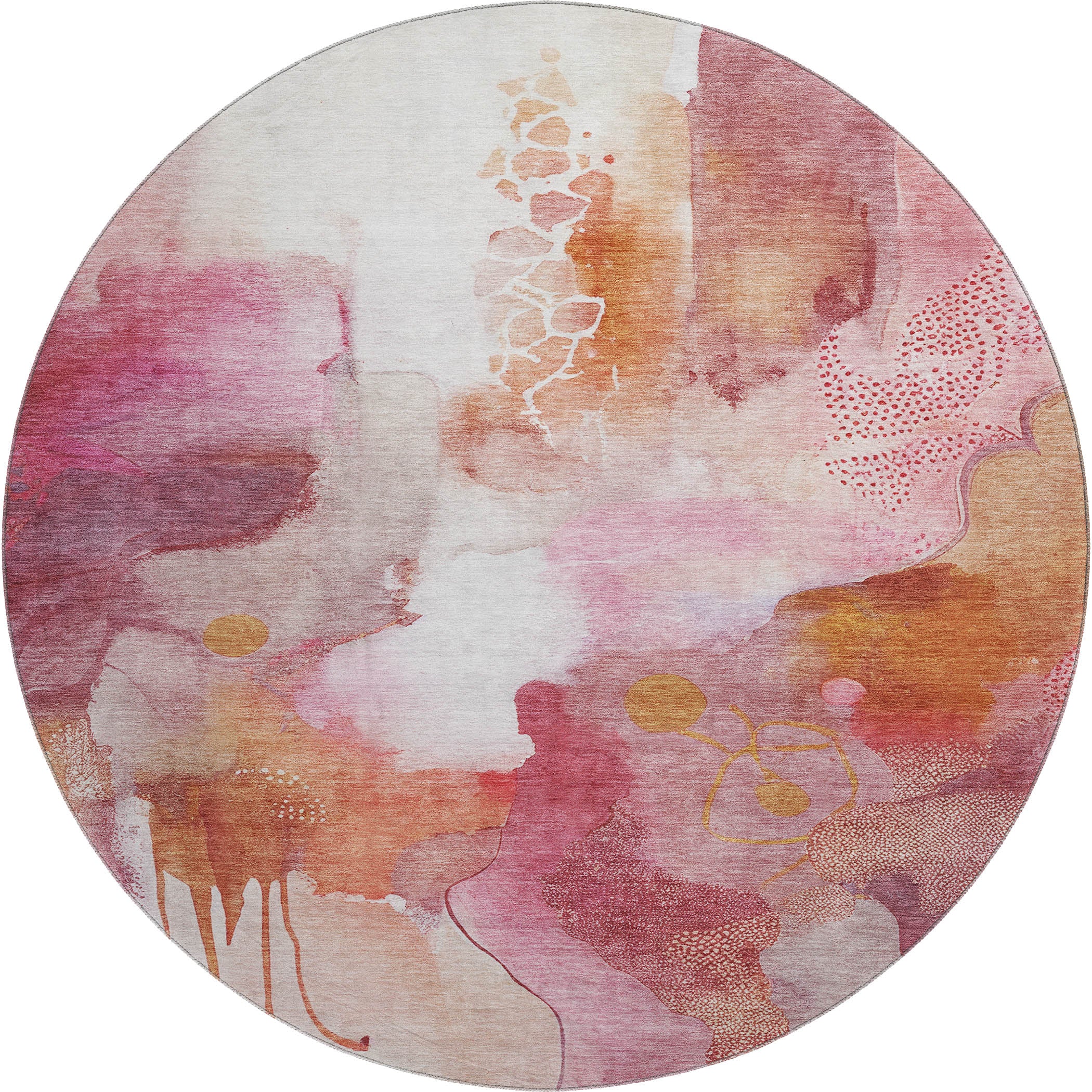 Sarajevo Machine Washable Transitional Pink Rug 8' x 8' #shape_Round