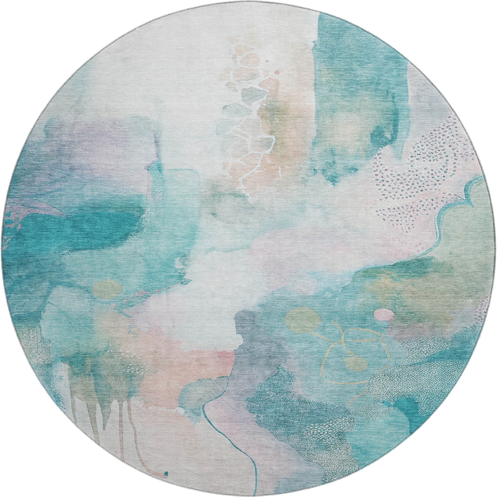Sarajevo Machine Washable Transitional Turquoise Teal Rug 8' x 8' #shape_Round