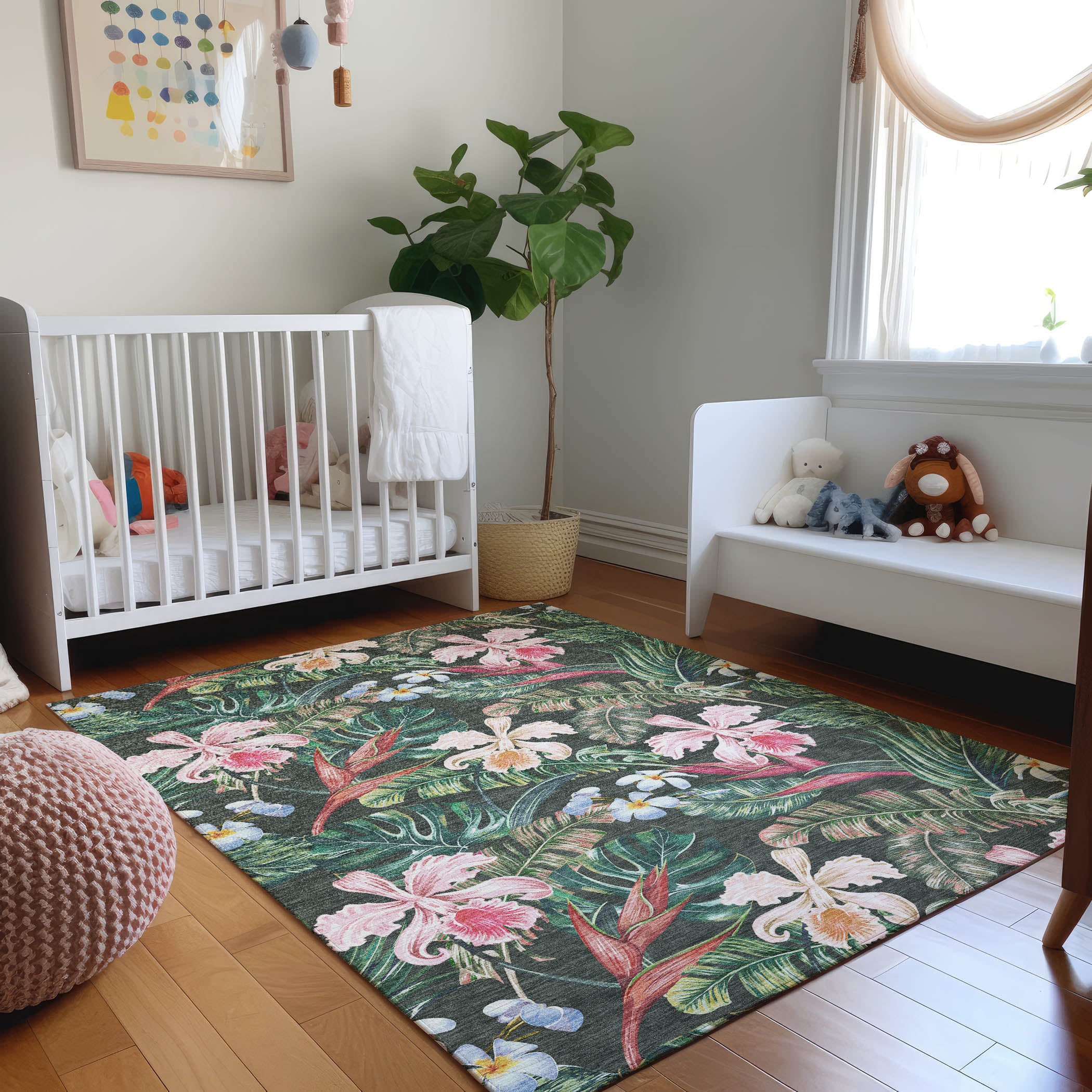 Queenstown Machine Washable Tropical Midnight Black Rug 2'6" x 3'10" #shape_Rectangle