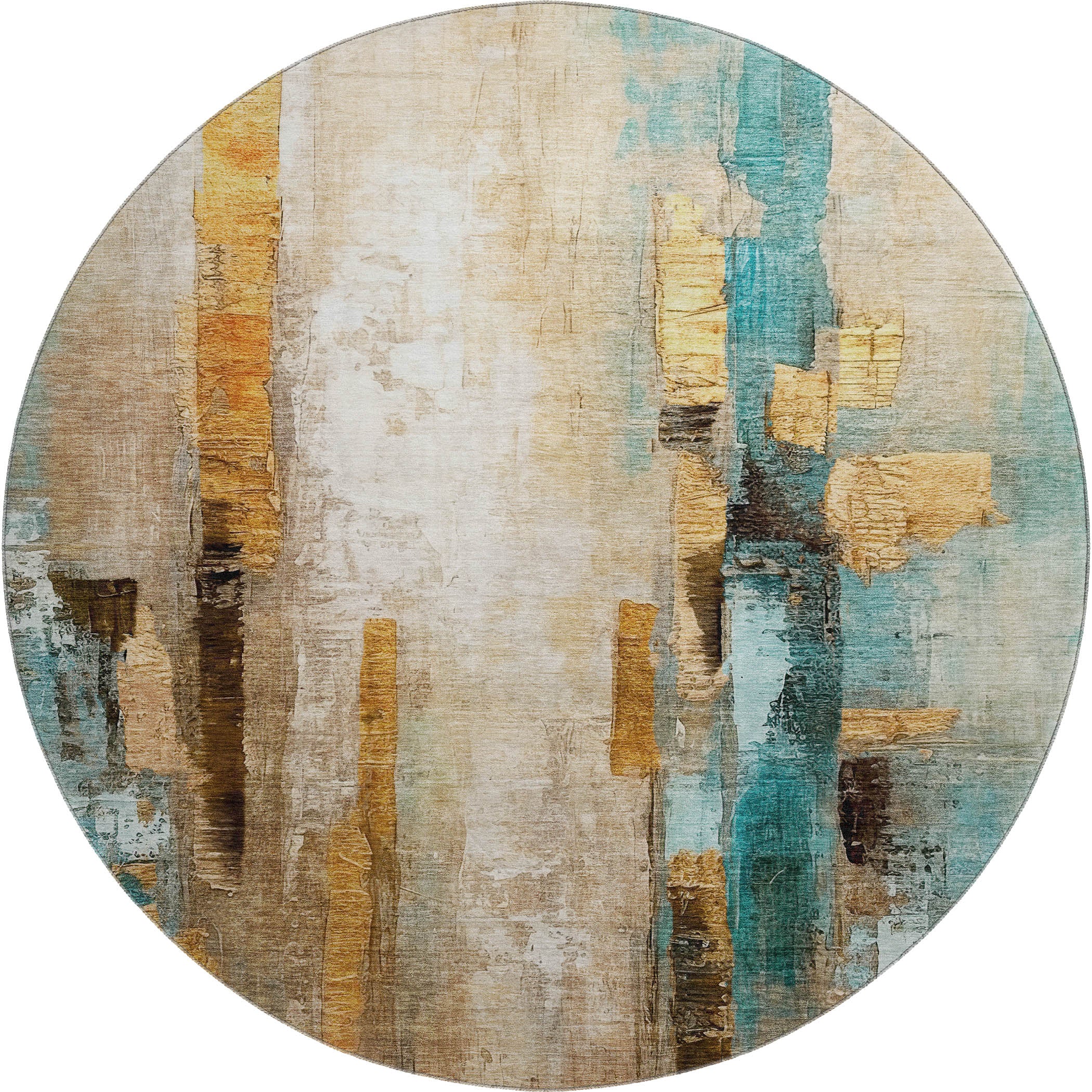Kathmandu Machine Washable Transitional Beige Brown Rug 8' x 8' #shape_Round