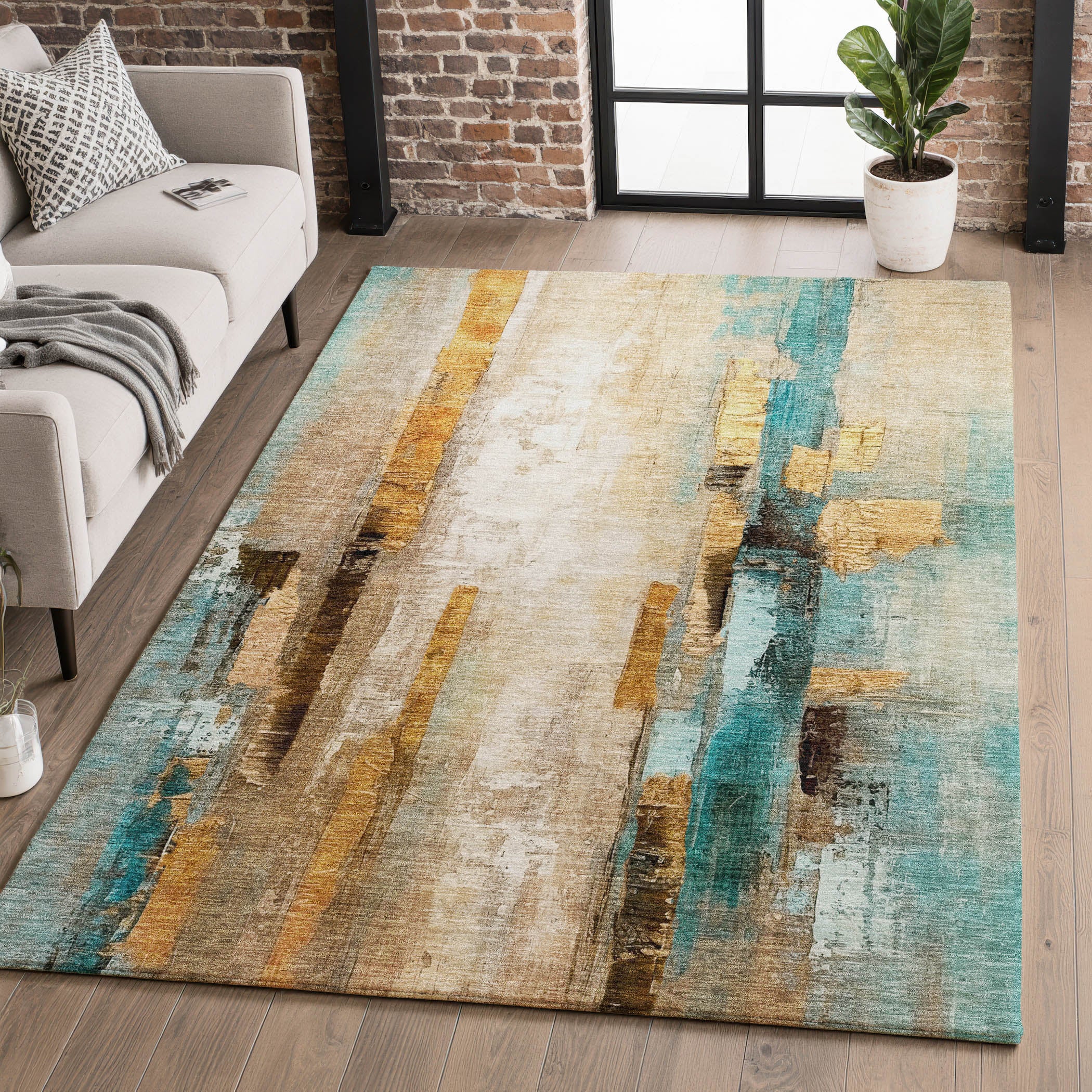 Kathmandu Machine Washable Transitional Beige Brown Rug 2'6" x 3'10" #shape_Rectangle